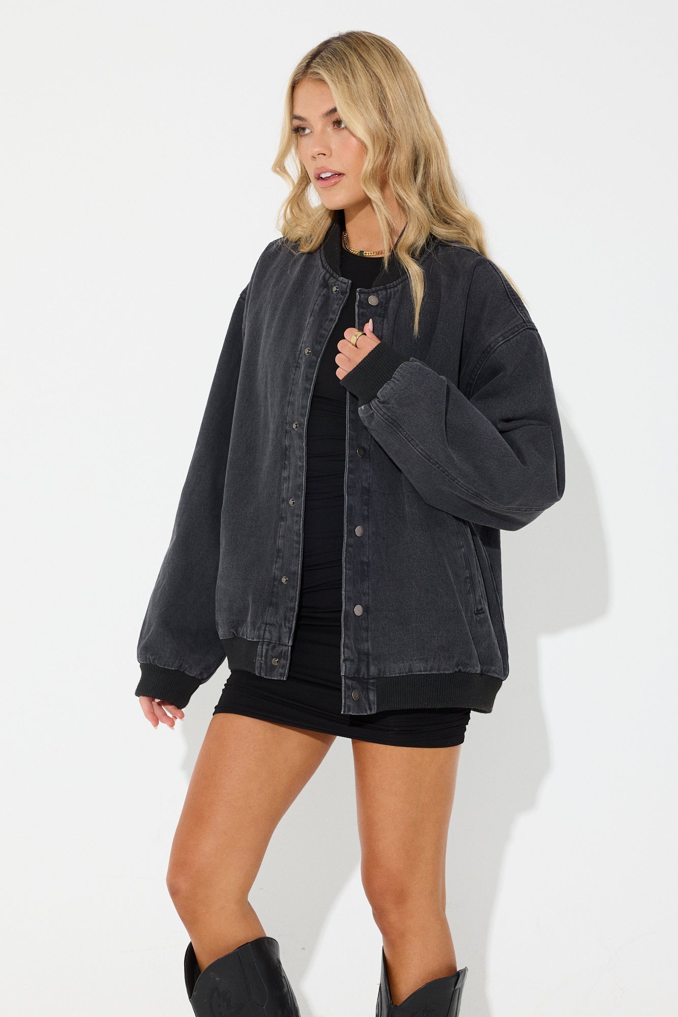 Unisex Vintage Bomber Denim Jacket Black