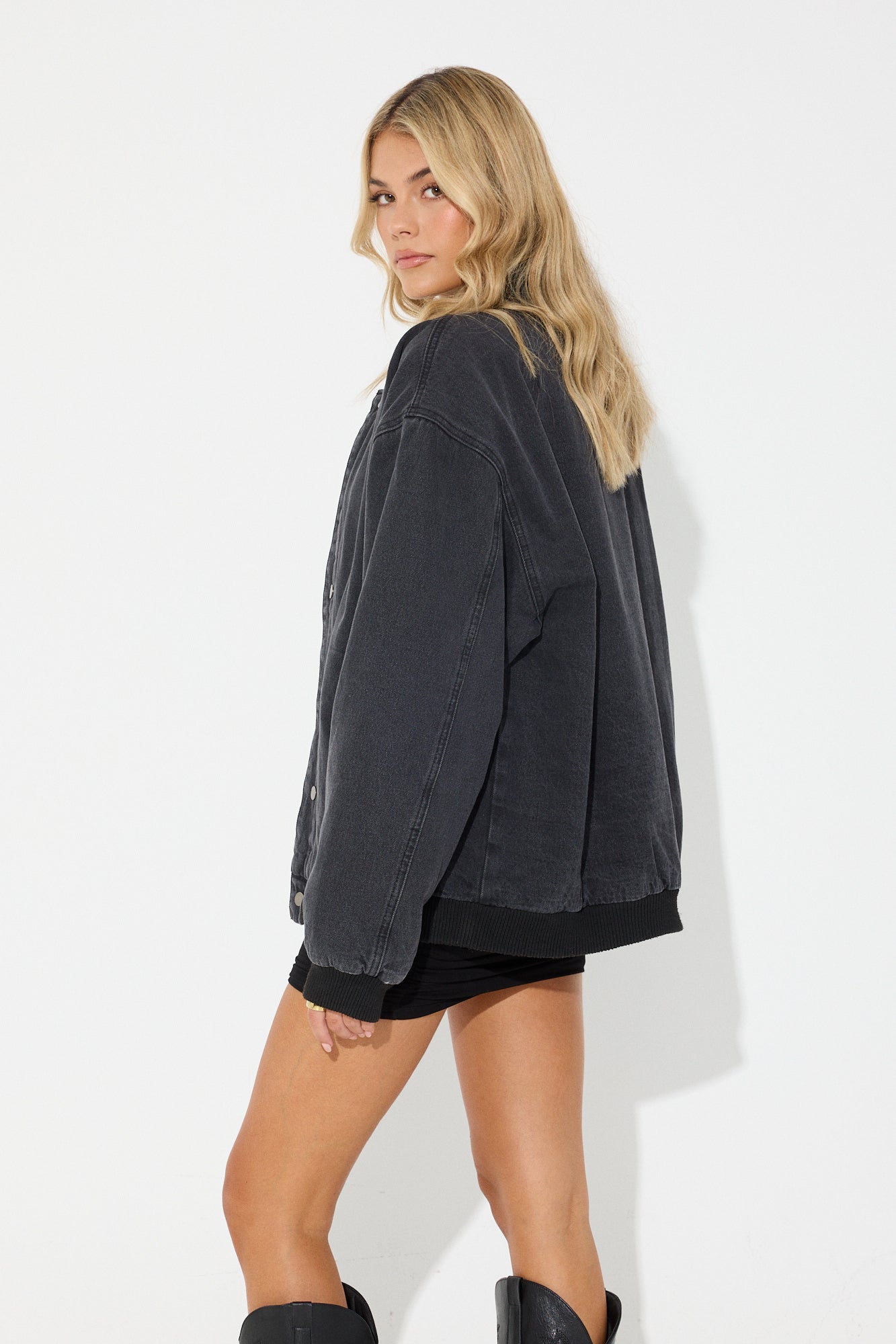 Unisex Vintage Bomber Denim Jacket Black