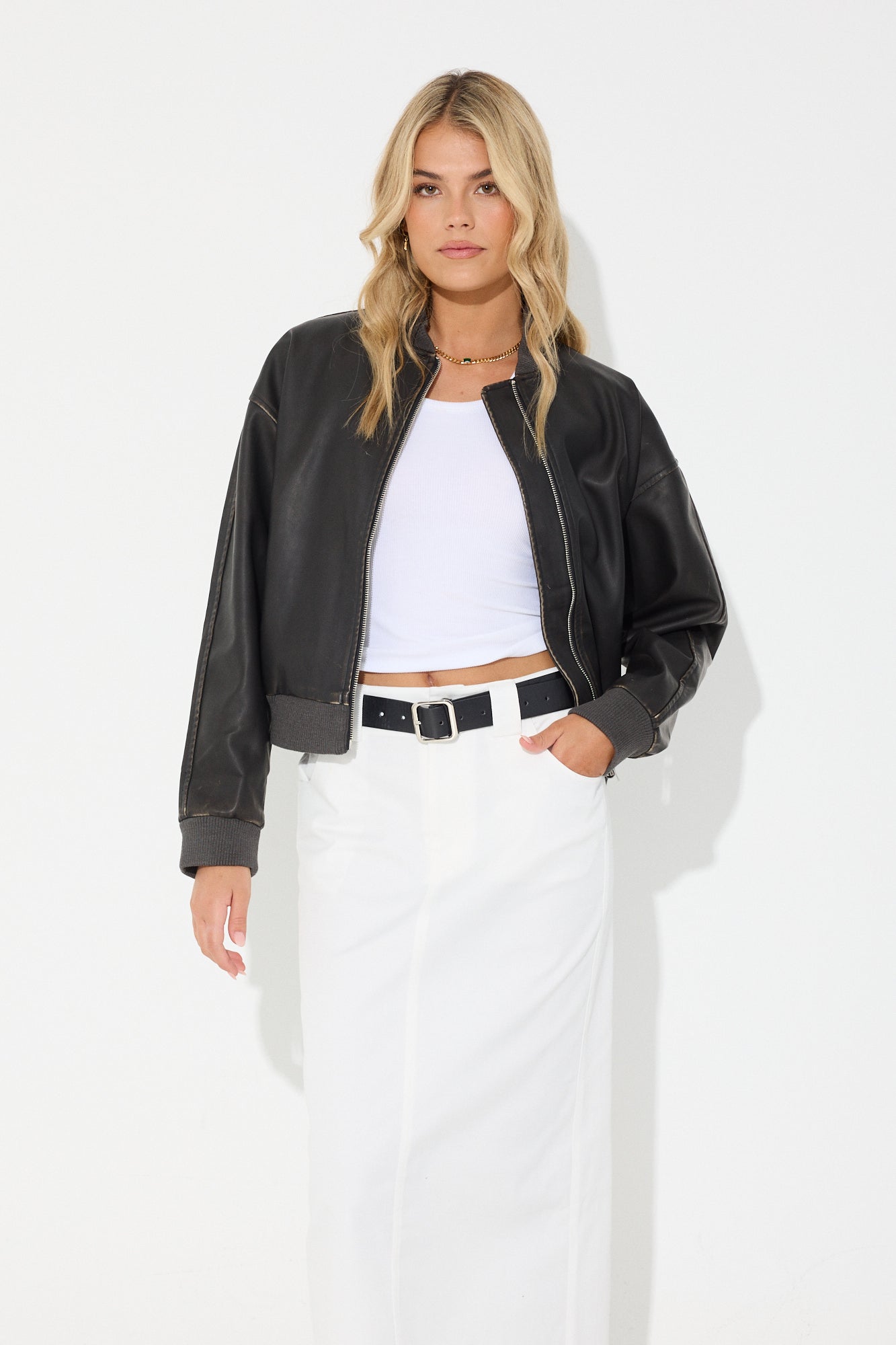 Addison Faux Leather Bomber
