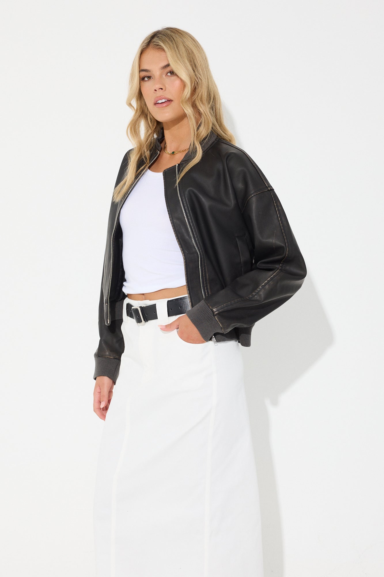 Addison Faux Leather Bomber