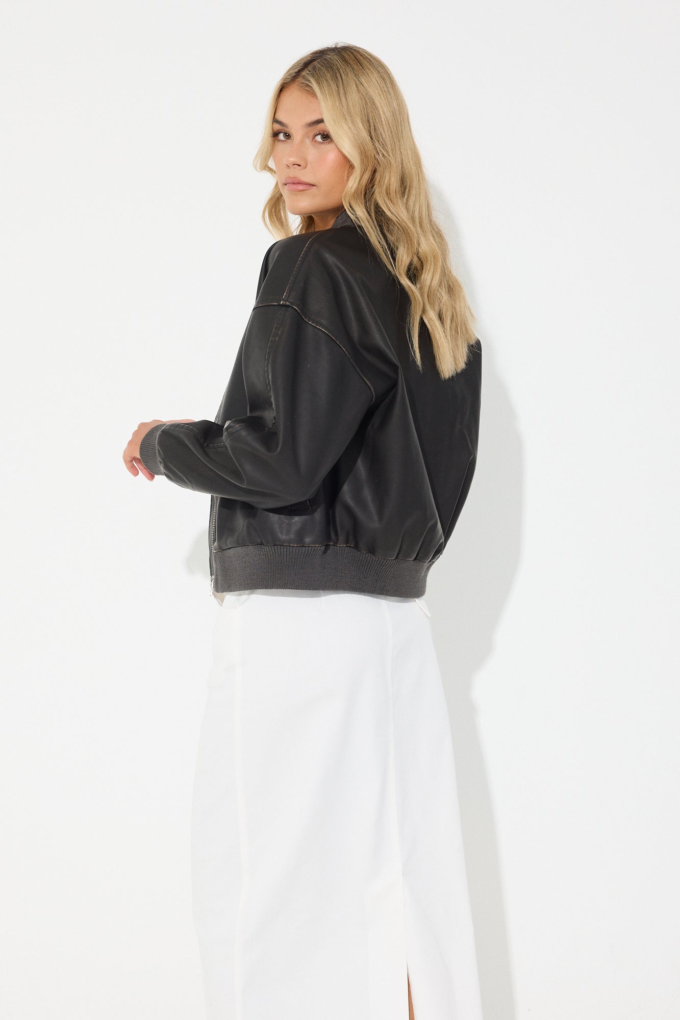 Addison Faux Leather Bomber