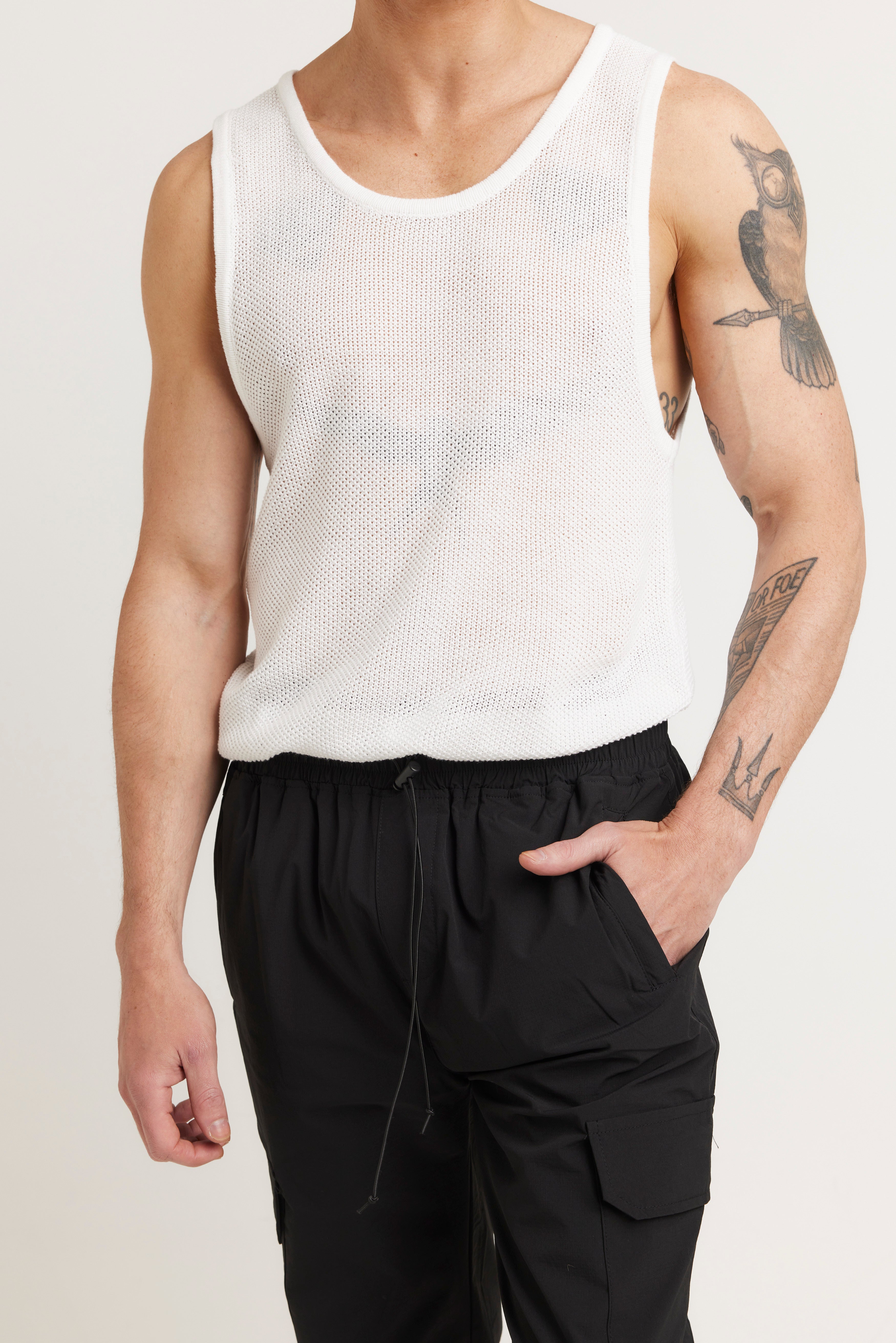 Dan Fine Knit Tank White - FINAL SALE