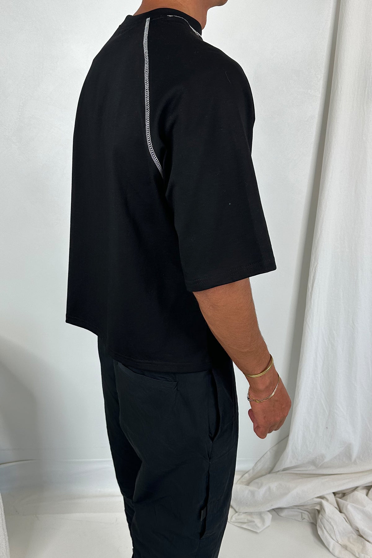 Contrast Stitch Raglan Tee Black