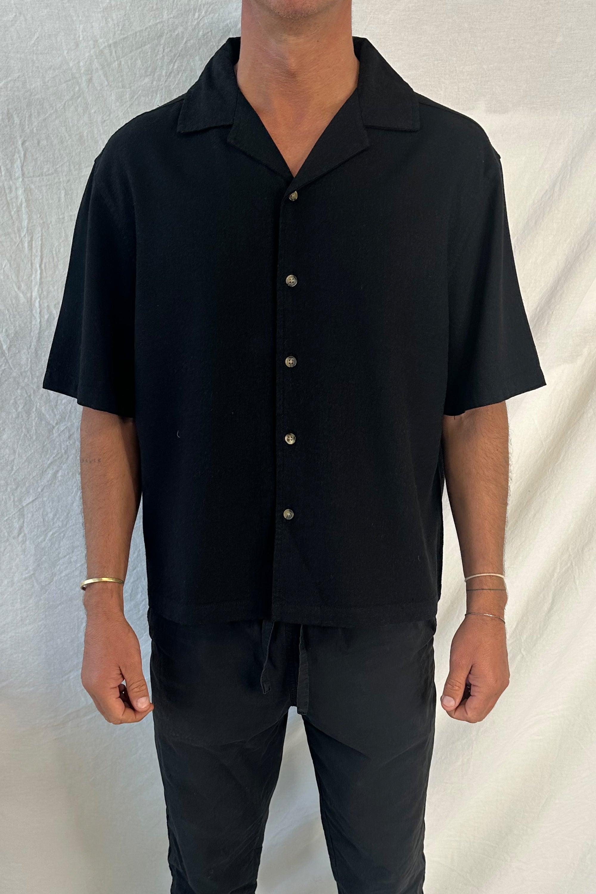Raf Cropped Shirt Linen Black