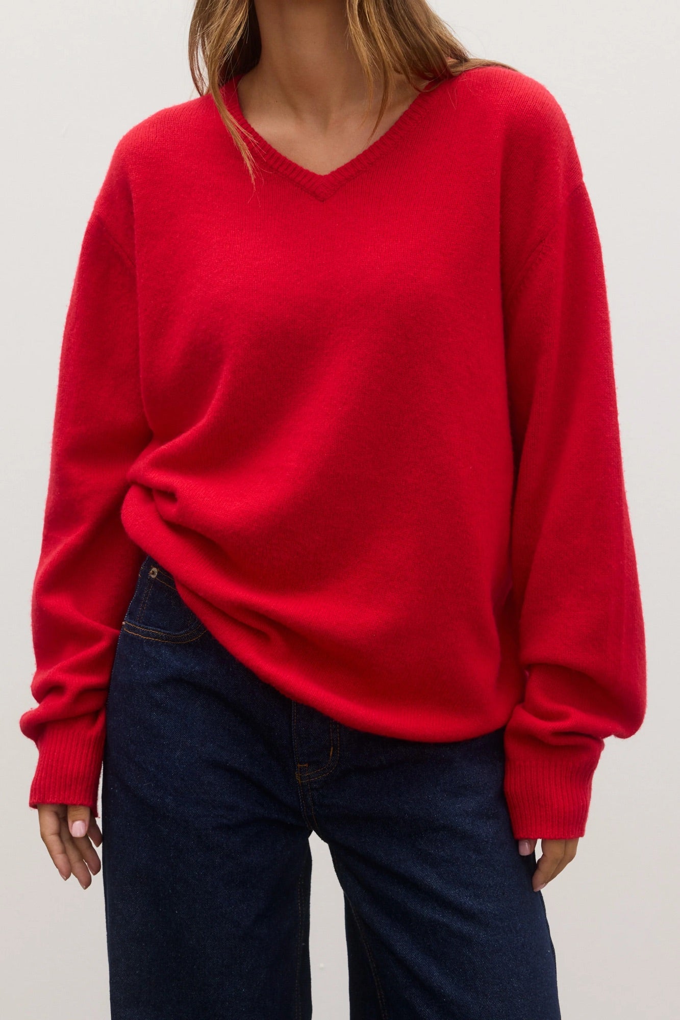 Billie V Neck Sweater Cherry Red