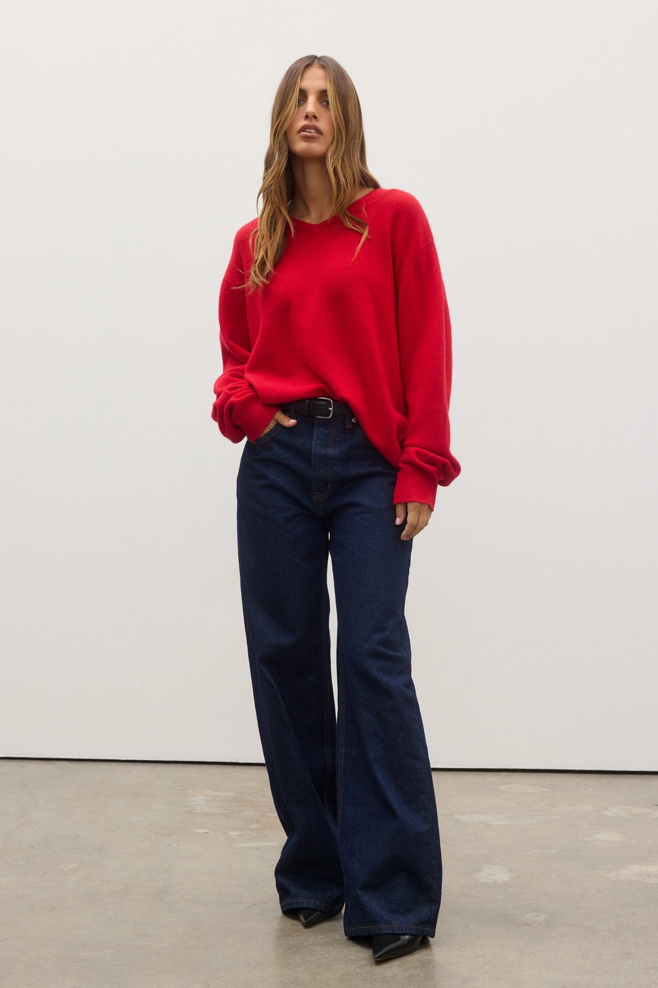 Billie V Neck Sweater Cherry Red