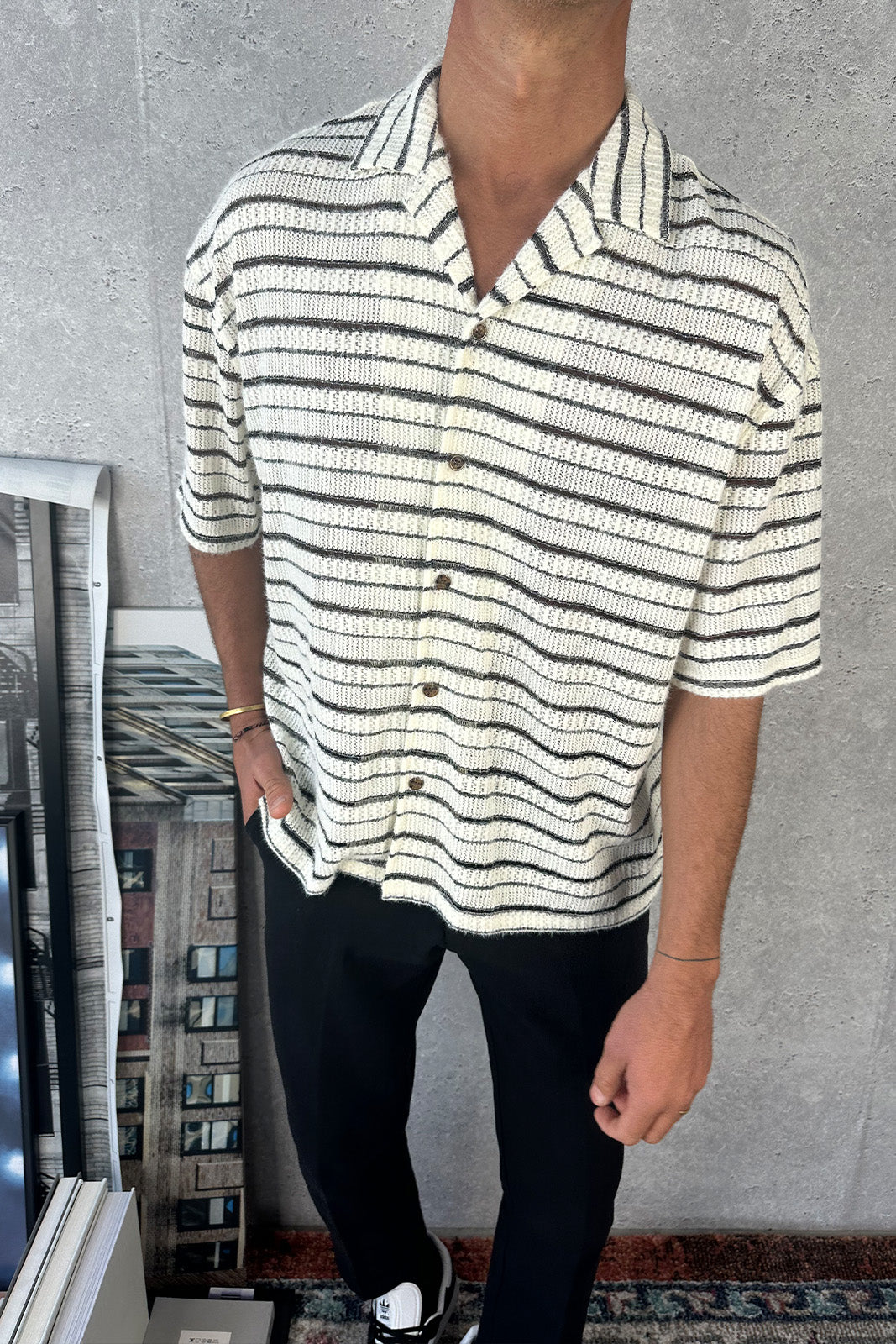 Raf Cropped Shirt Soft Knit Stripe - FINAL SALE
