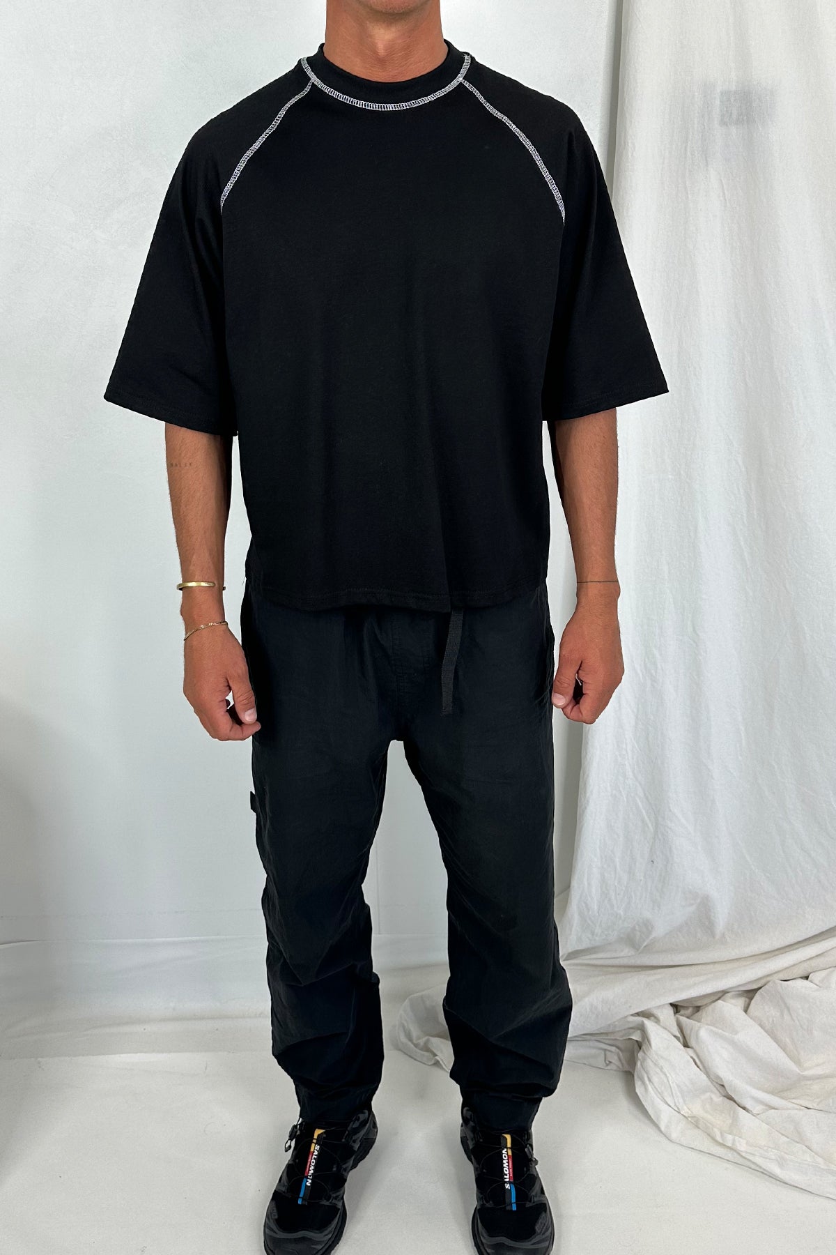 Contrast Stitch Raglan Tee Black