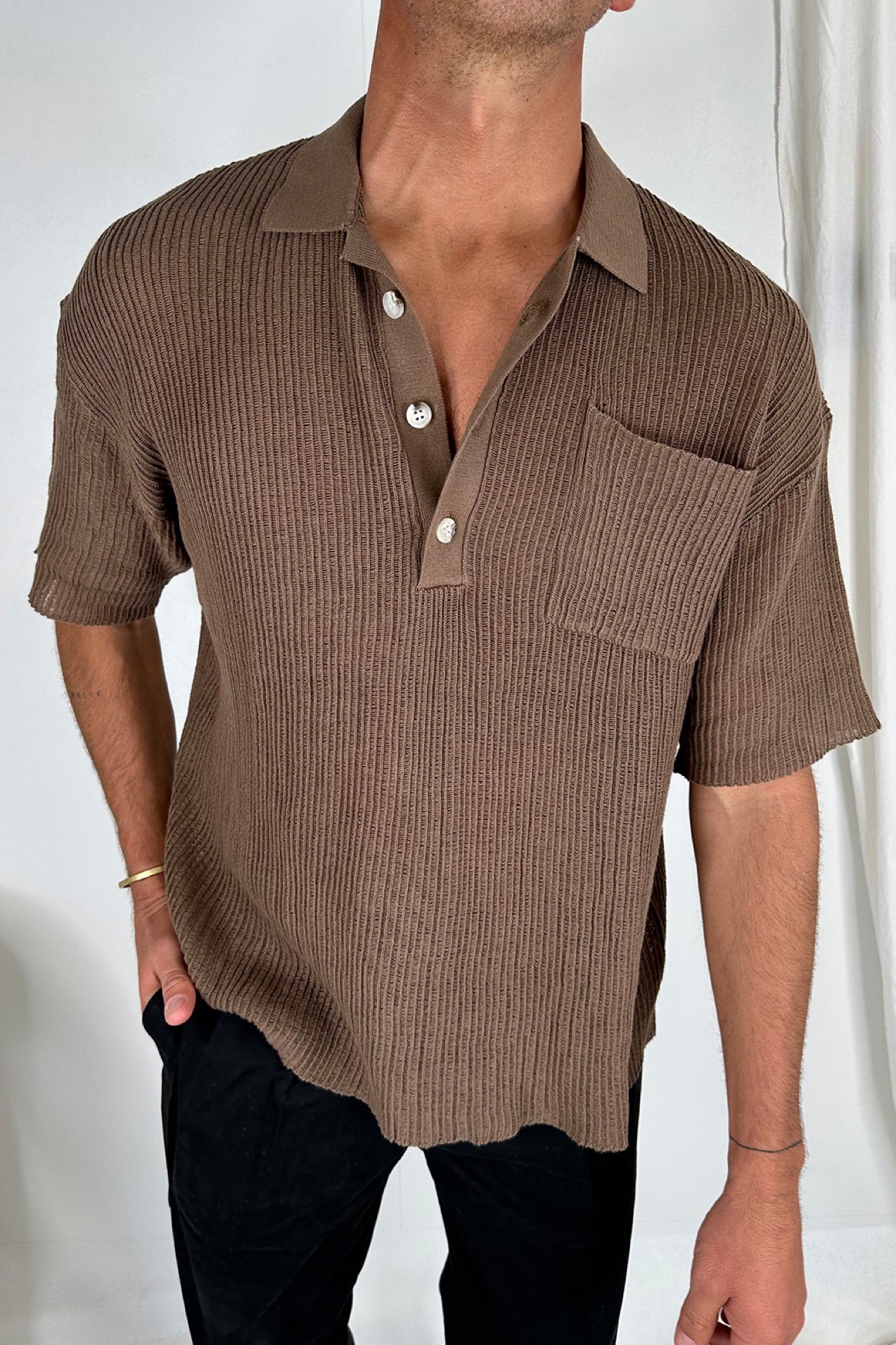 NTH Ribbed Knit Polo Choc