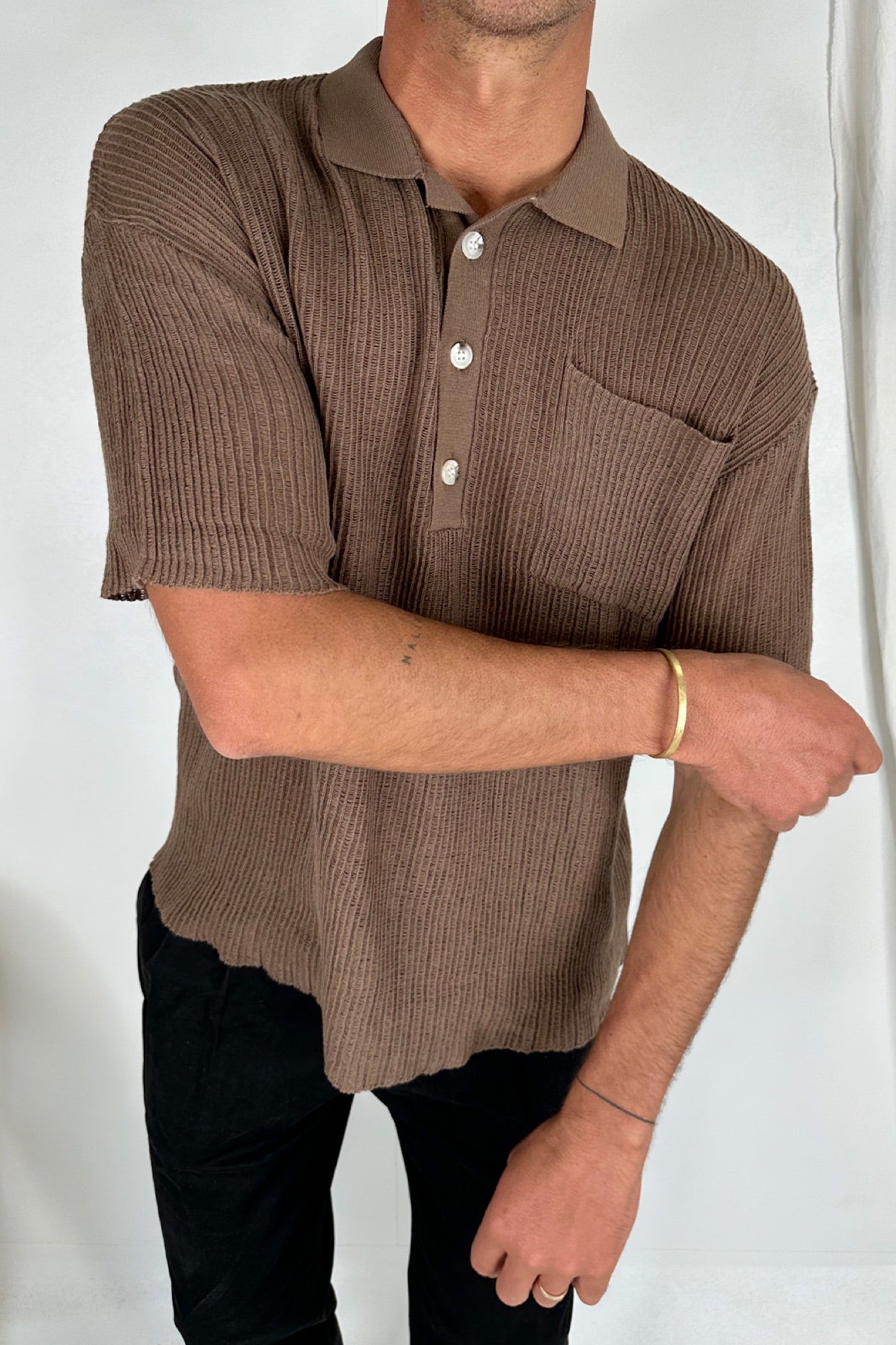 NTH Ribbed Knit Polo Choc