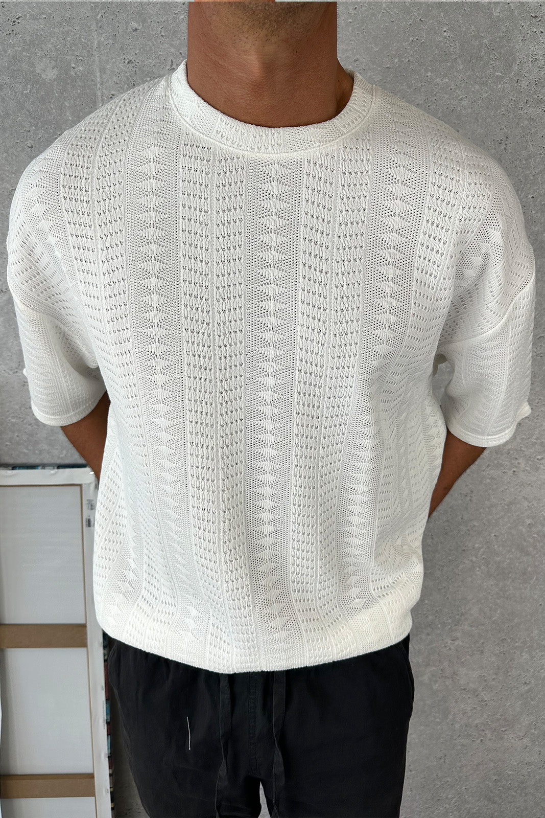 Ottis Knitted Crew Neck Tee White - FINAL SALE