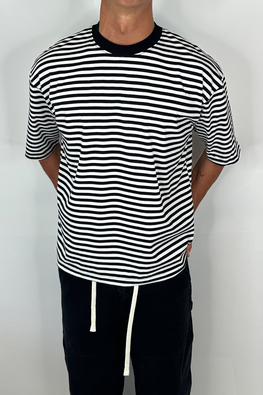 Lesley Stripe Crew Tee Black