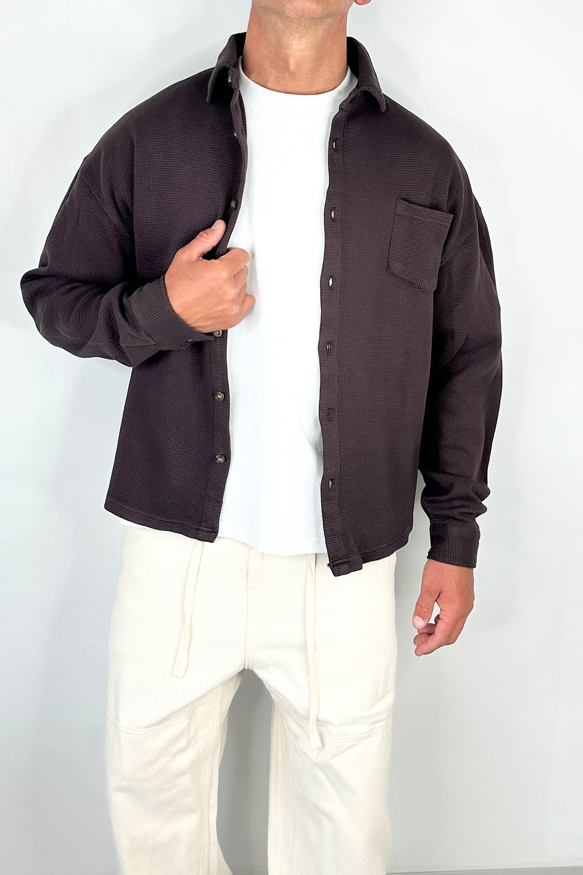 Long Sleeve Waffle Shirt Choc