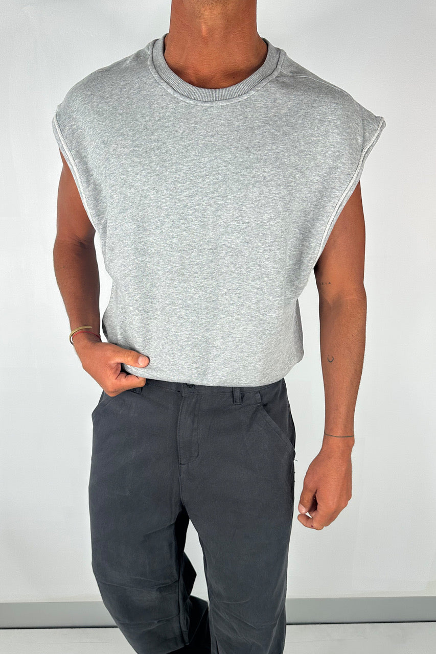 Cropped Fleece Ribbed Tank Grey