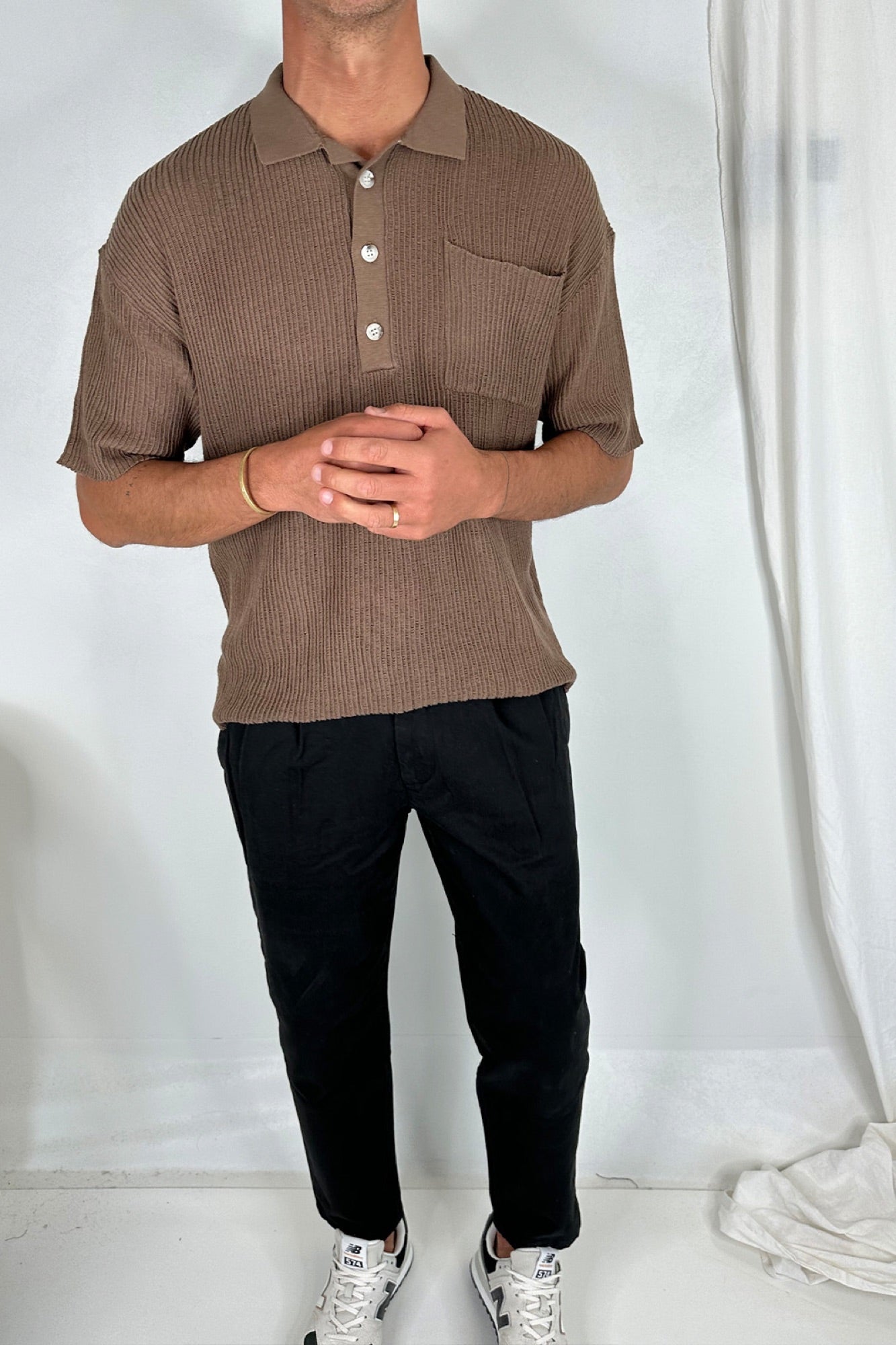 NTH Ribbed Knit Polo Choc
