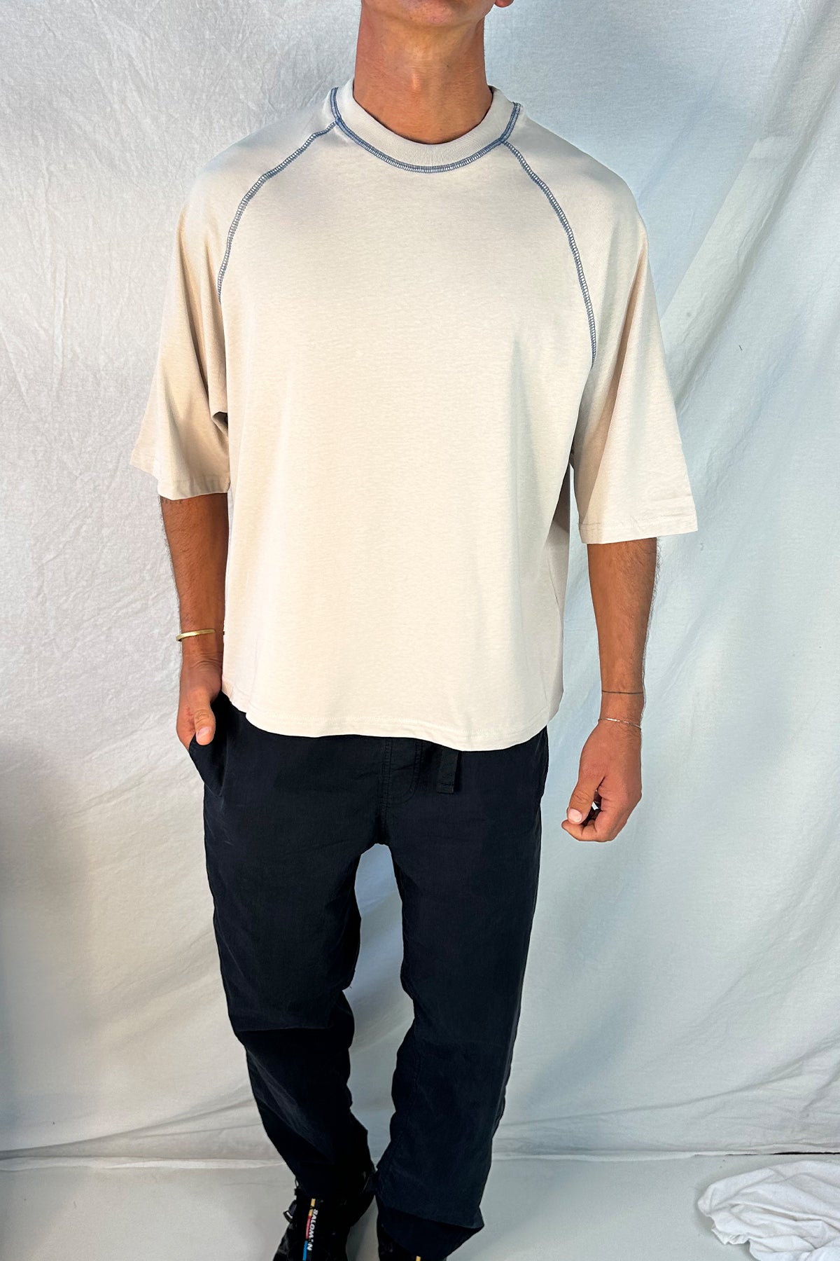 Contrast Stitch Raglan Tee Stone
