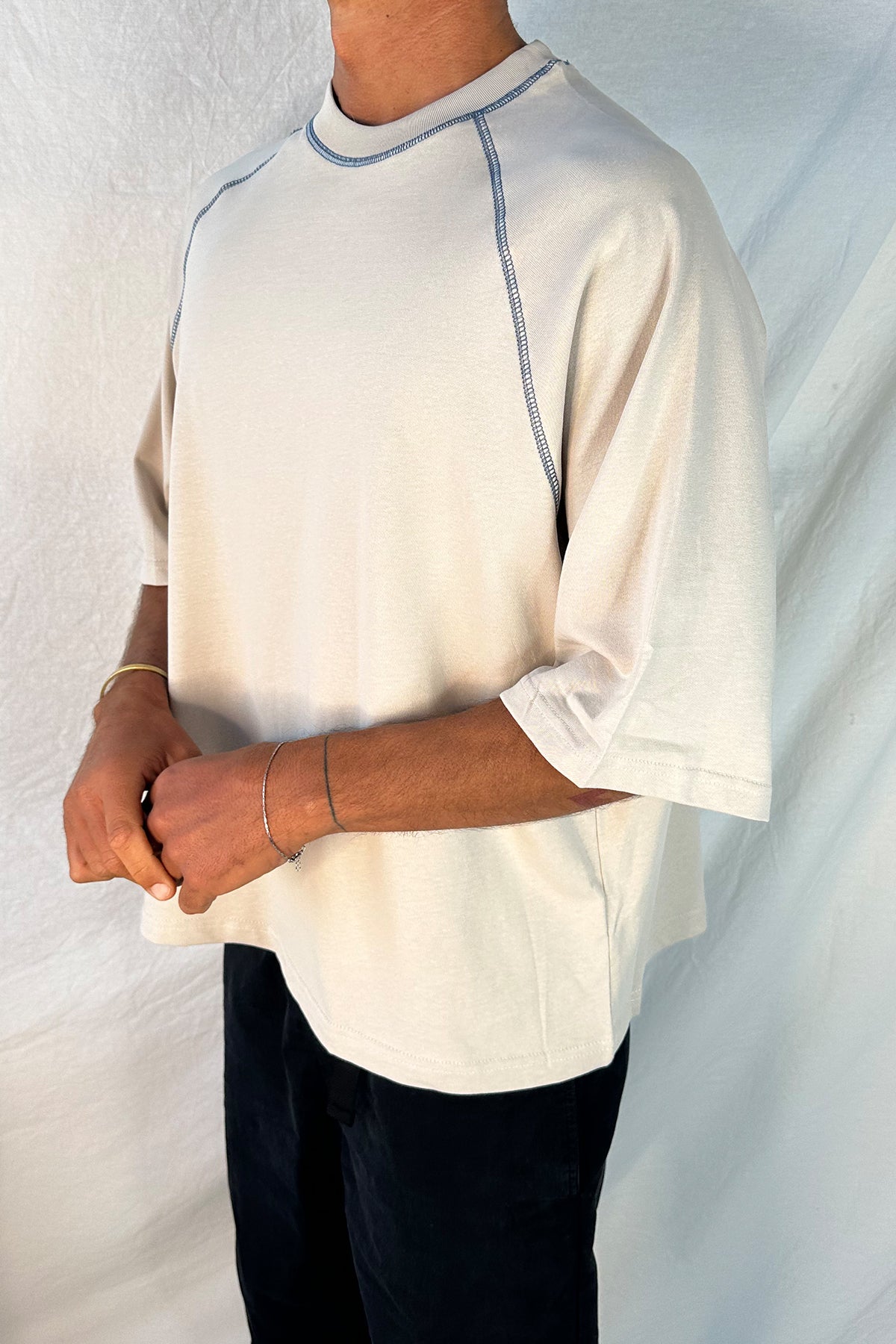 Contrast Stitch Raglan Tee Stone