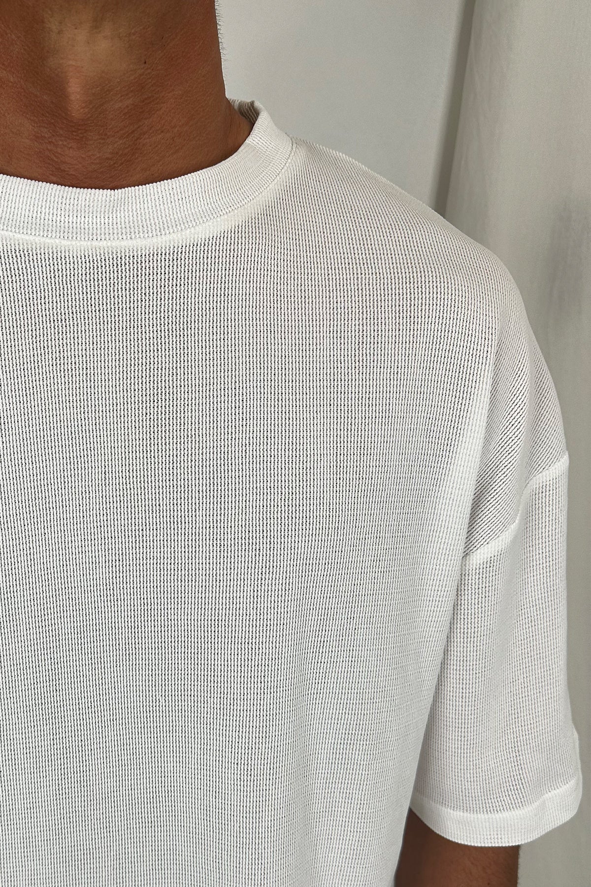 Woven Crew Neck Tee White