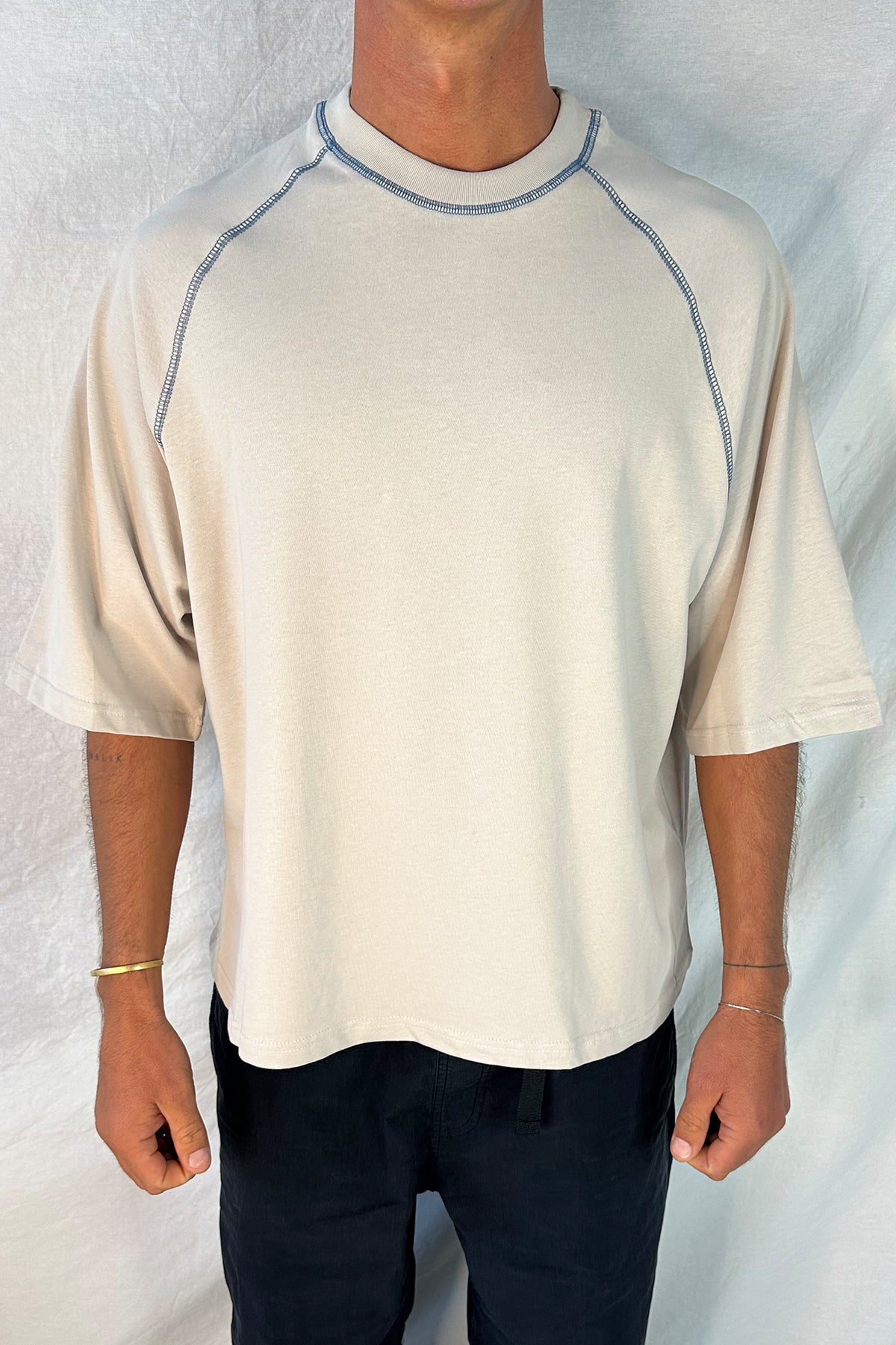 Contrast Stitch Raglan Tee Stone