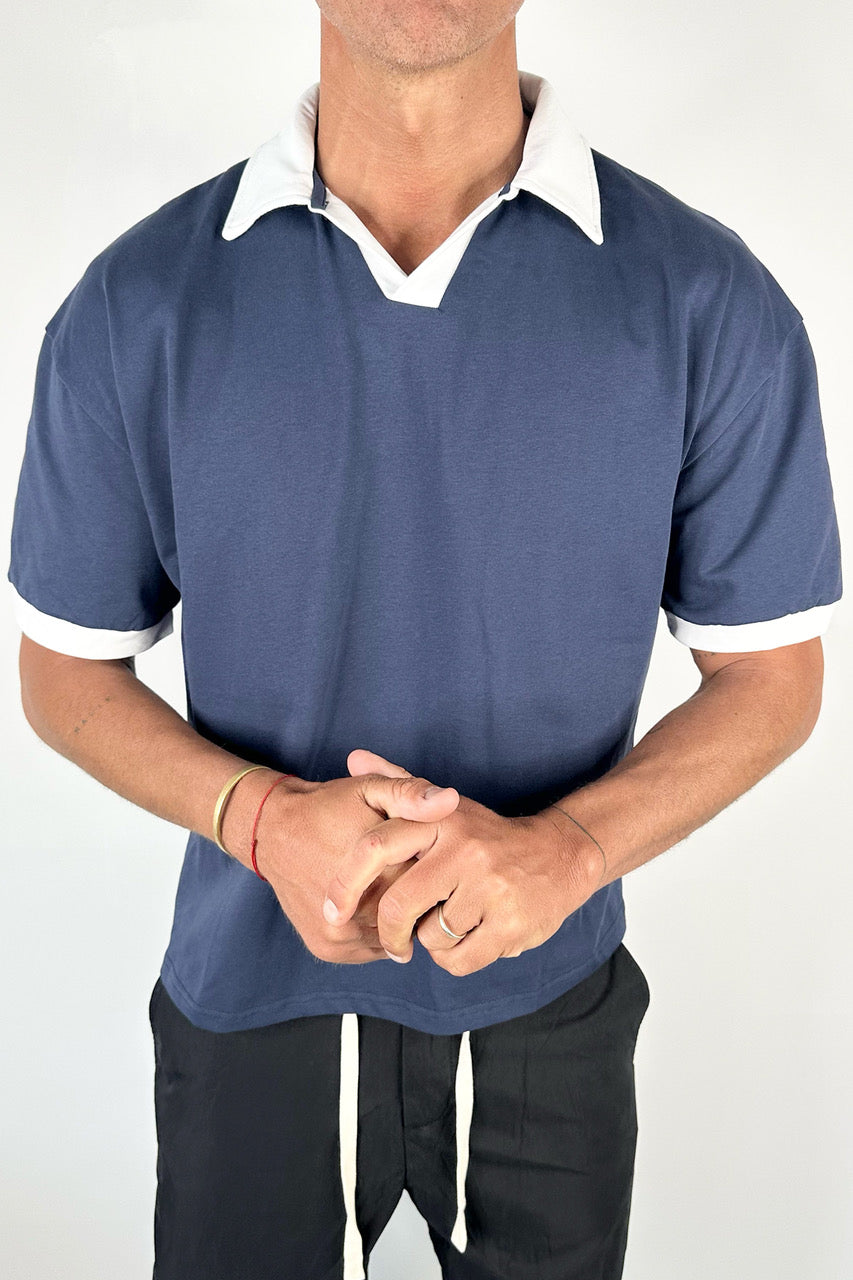 Two Tone Polo Navy