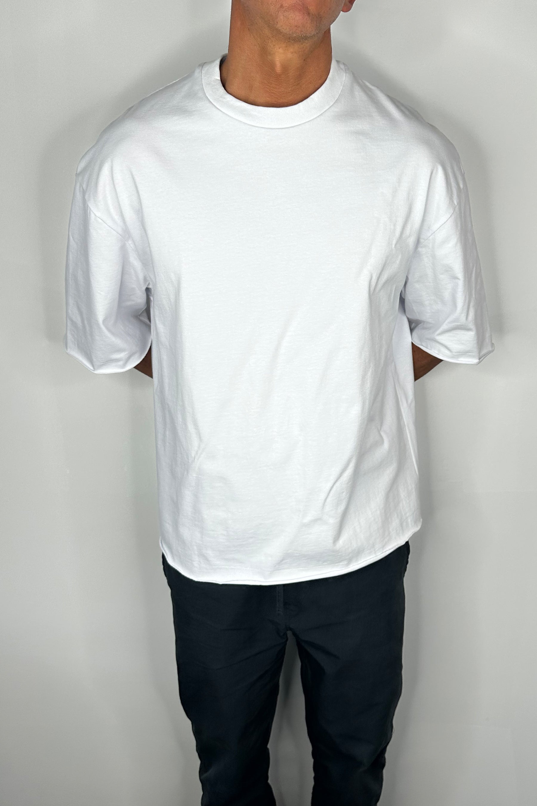Raw Hem Crew Neck Tee White