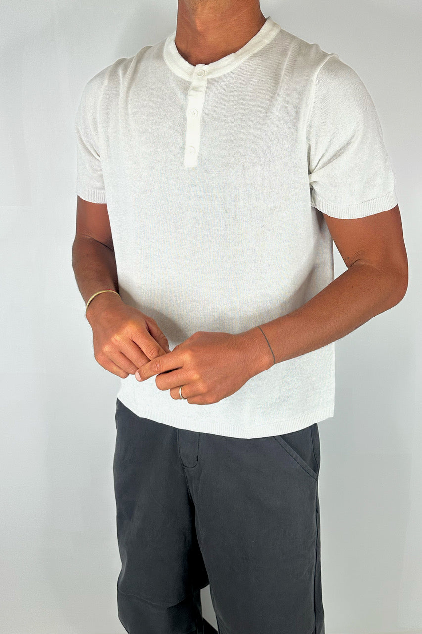 Knitted Henley Tee White