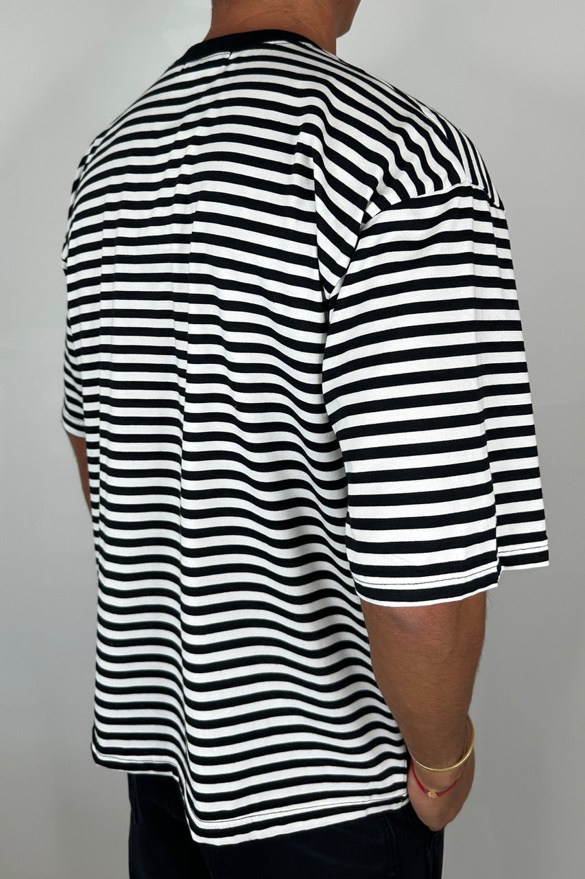 Lesley Stripe Crew Tee Black