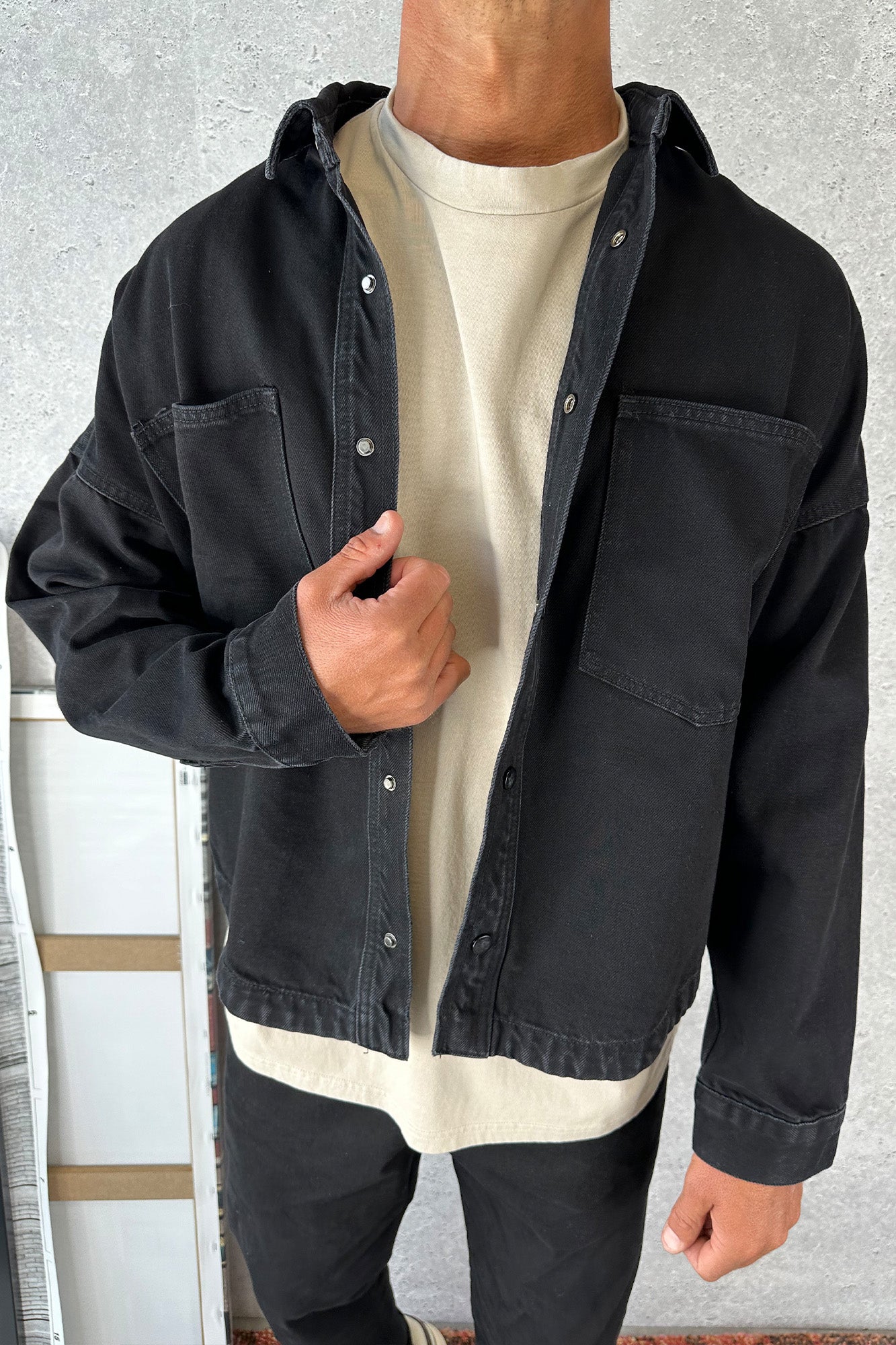 Drop Shoulder Denim Shirt Black