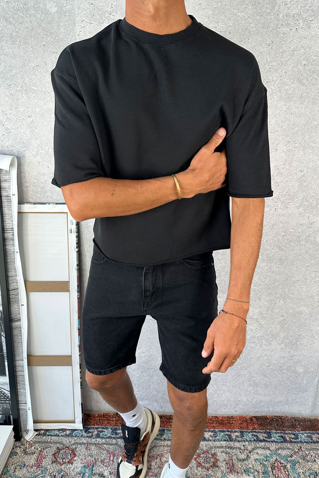 Crop Box Fleece Tee Wash Black