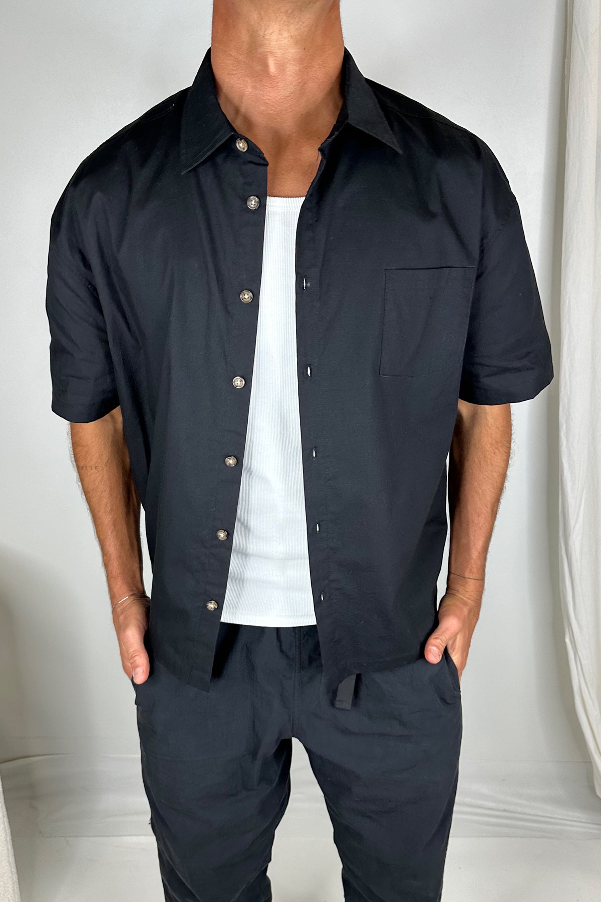 Nathaniel Drop Shirt Solid Black