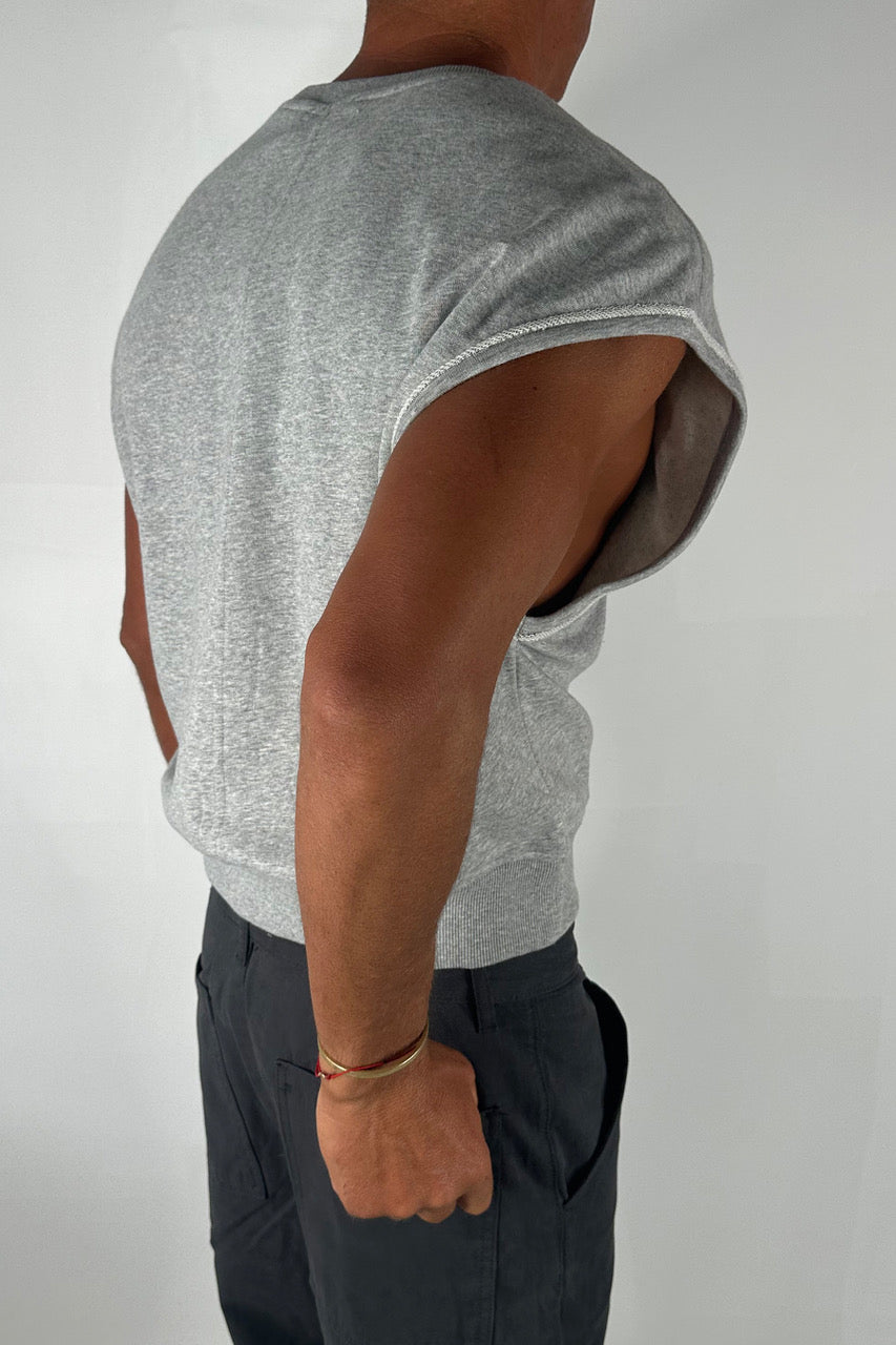 Cropped Fleece Ribbed Tank Grey