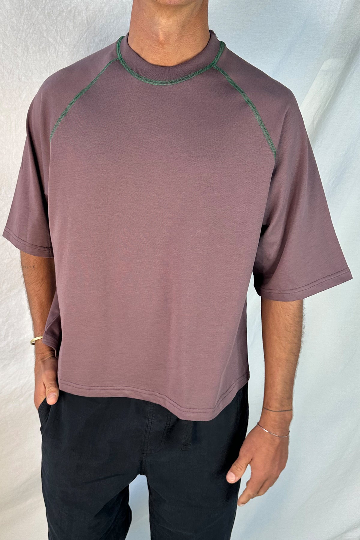 Contrast Stitch Raglan Tee Choc