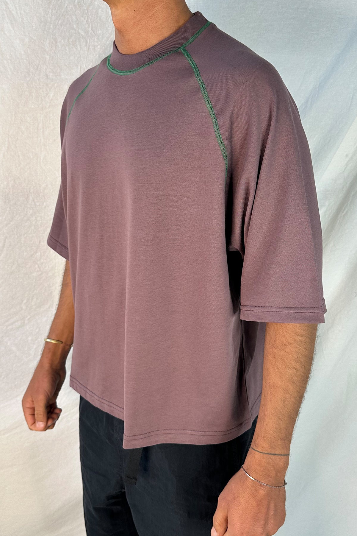 Contrast Stitch Raglan Tee Choc