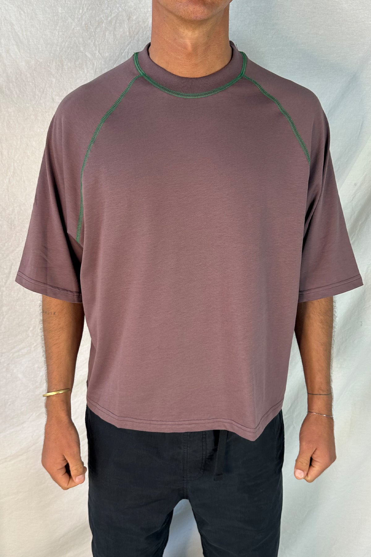 Contrast Stitch Raglan Tee Choc