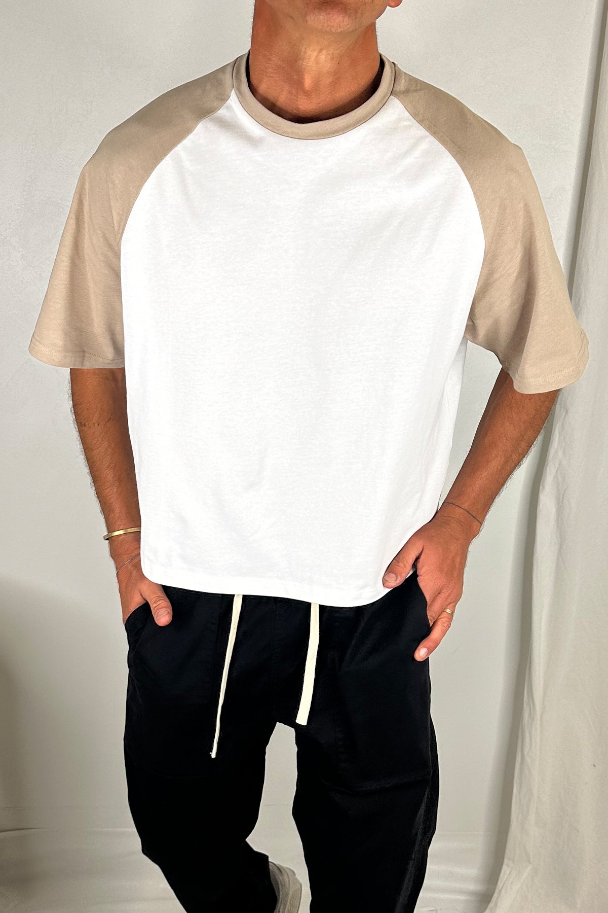 Crop Box Tee Raglan Light Khaki