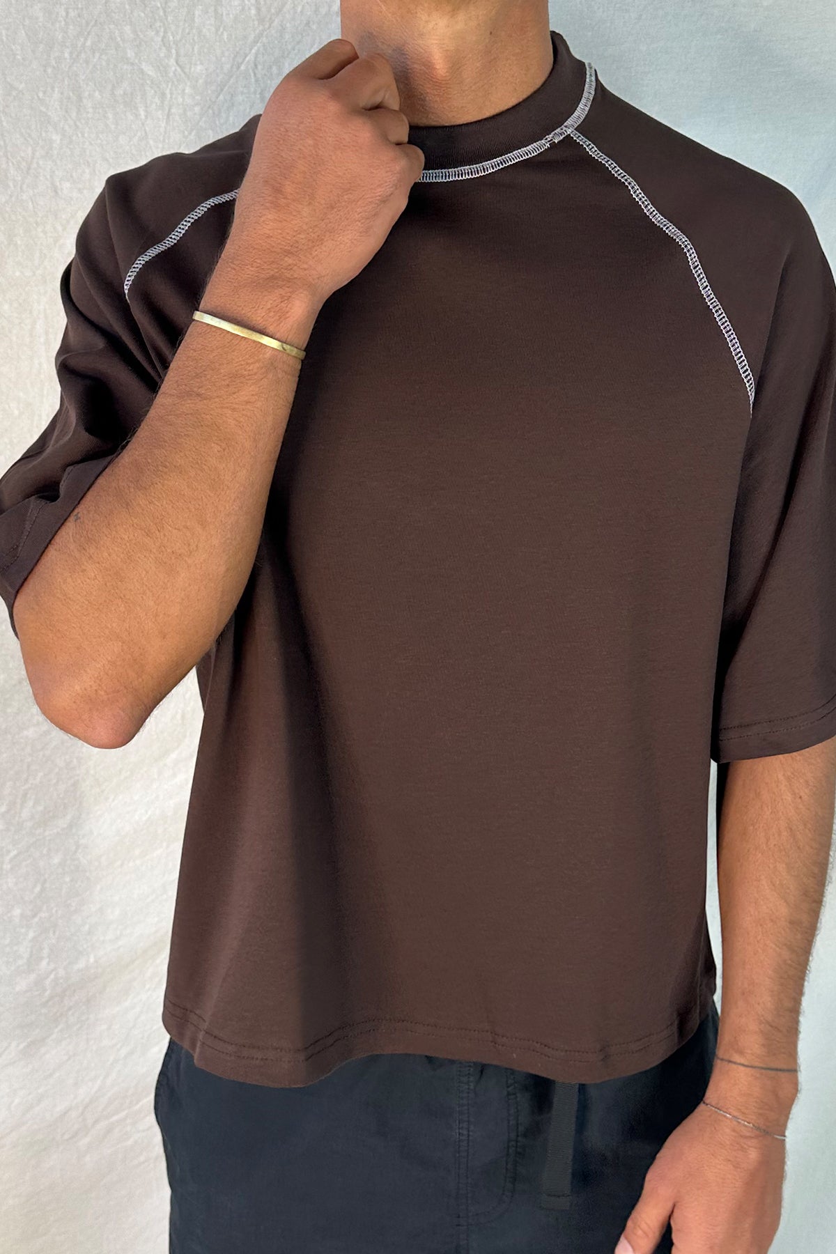 Contrast Stitch Raglan Tee Dark Brown