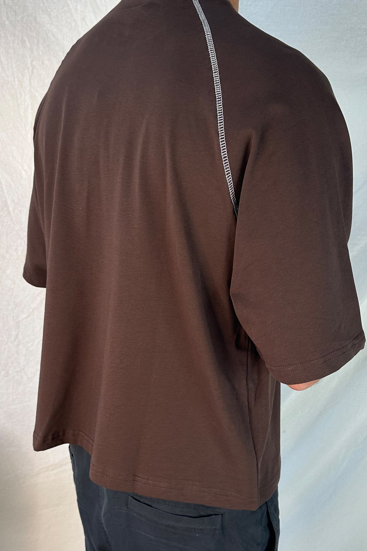 Contrast Stitch Raglan Tee Dark Brown