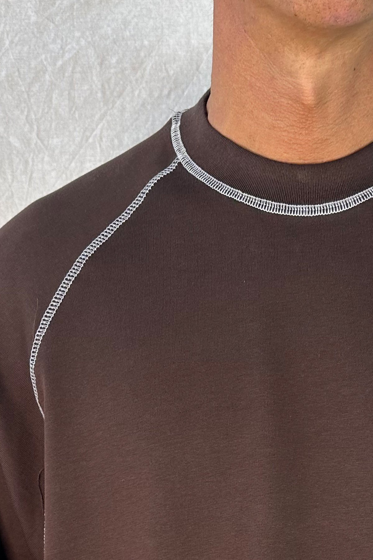 Contrast Stitch Raglan Tee Dark Brown