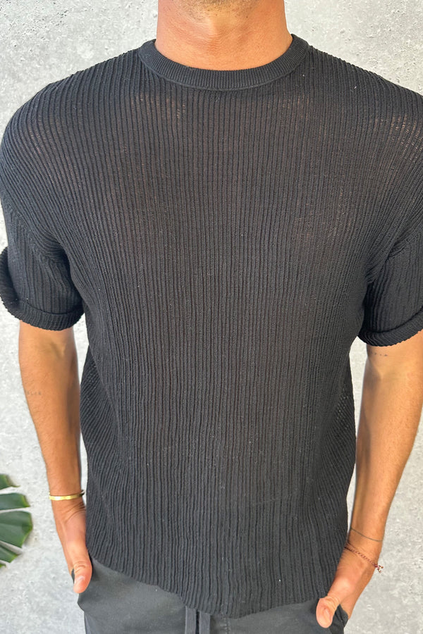 NTH Knitted Crew Tee Black - FINAL SALE