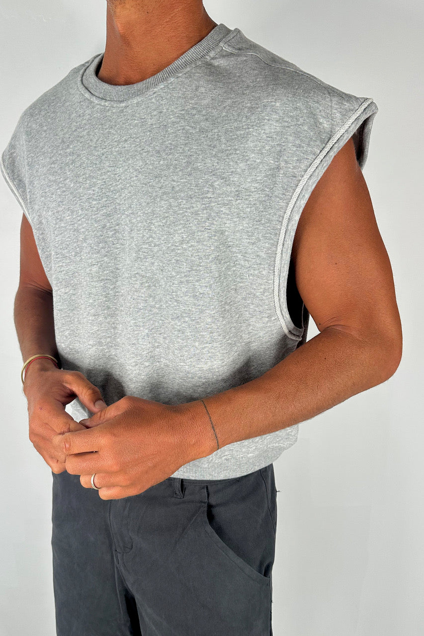 Cropped Fleece Ribbed Tank Grey