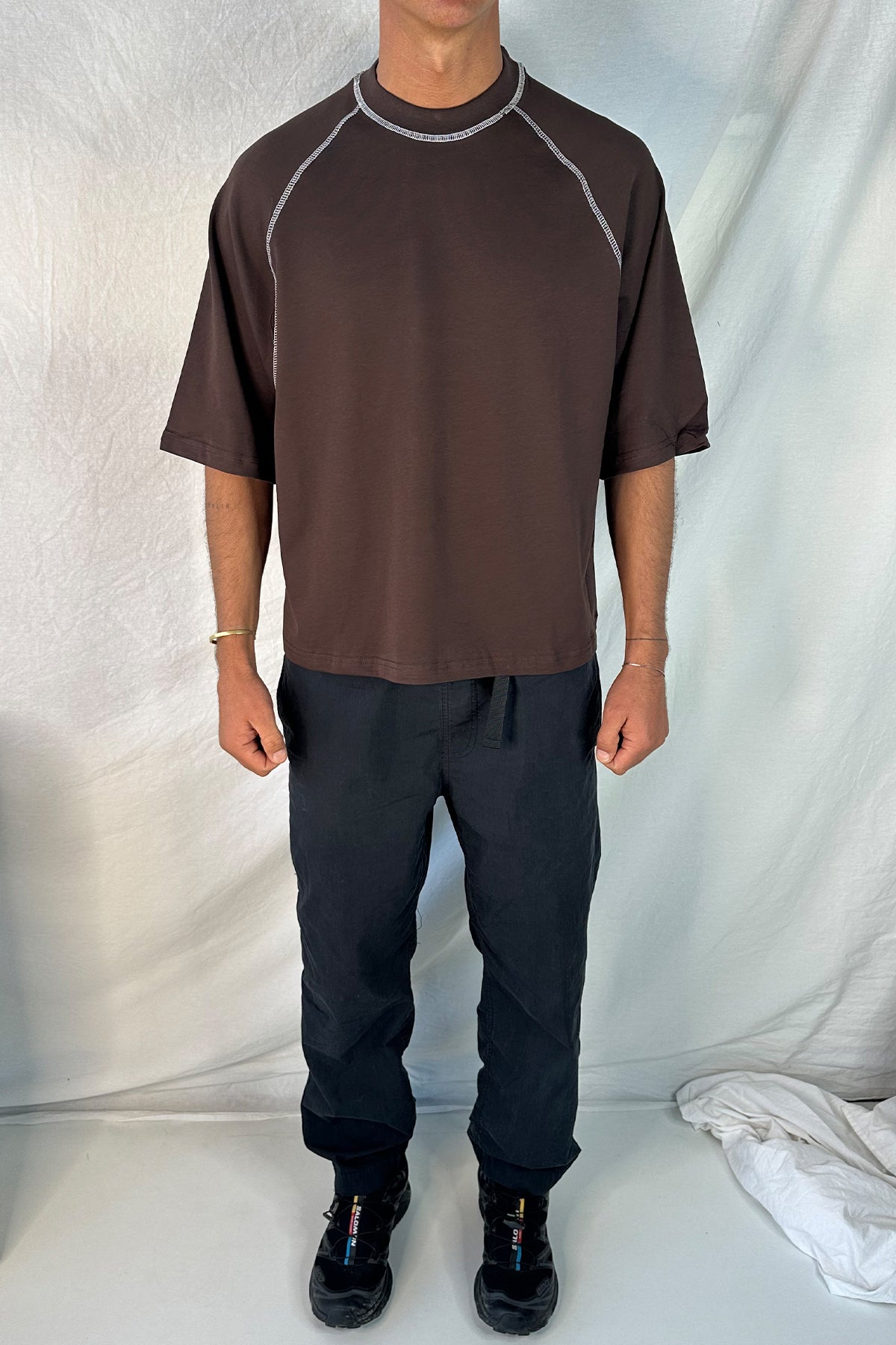 Contrast Stitch Raglan Tee Dark Brown