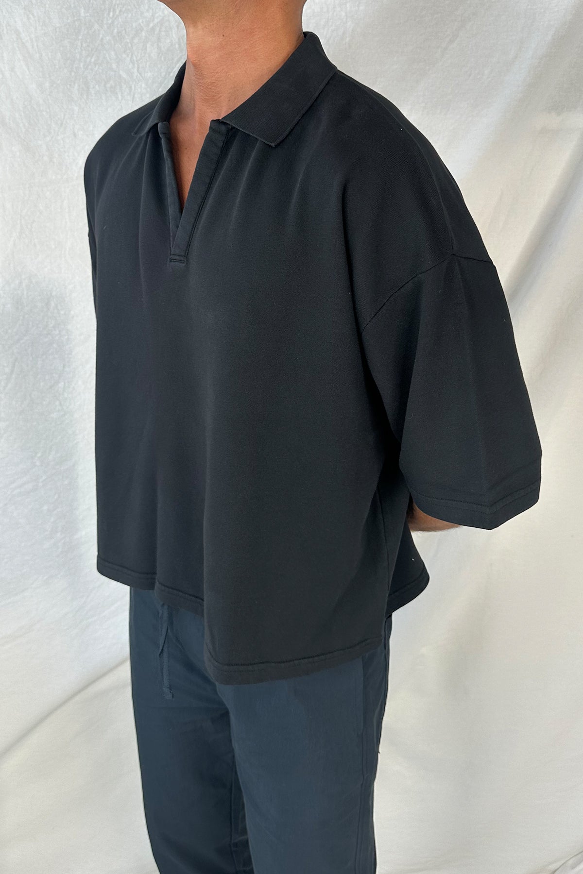 Jersey Crop Polo Black