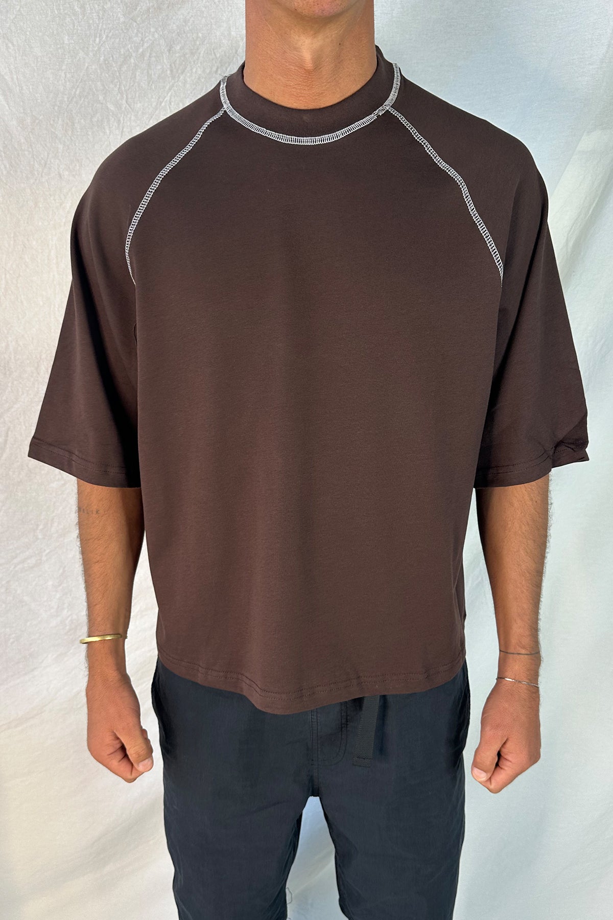 Contrast Stitch Raglan Tee Dark Brown