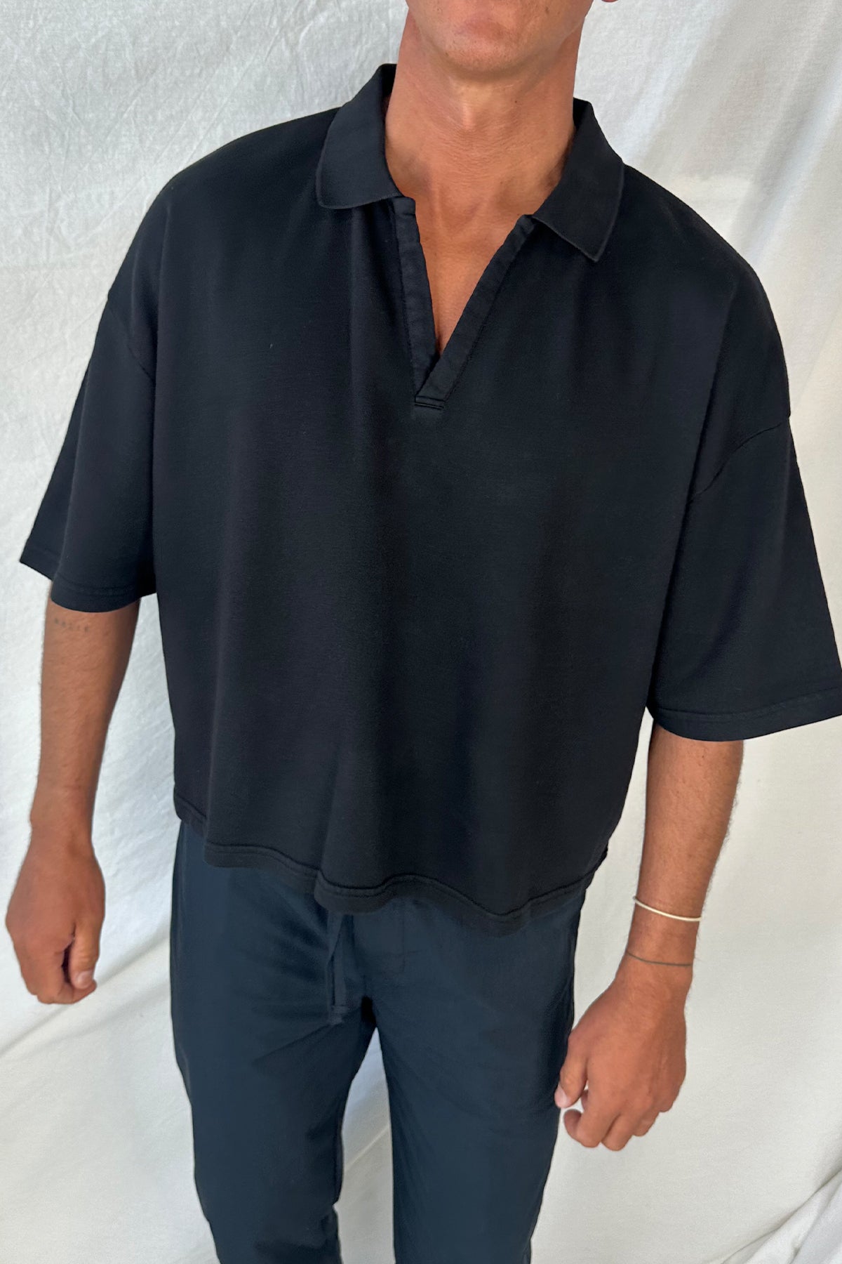 Jersey Crop Polo Black