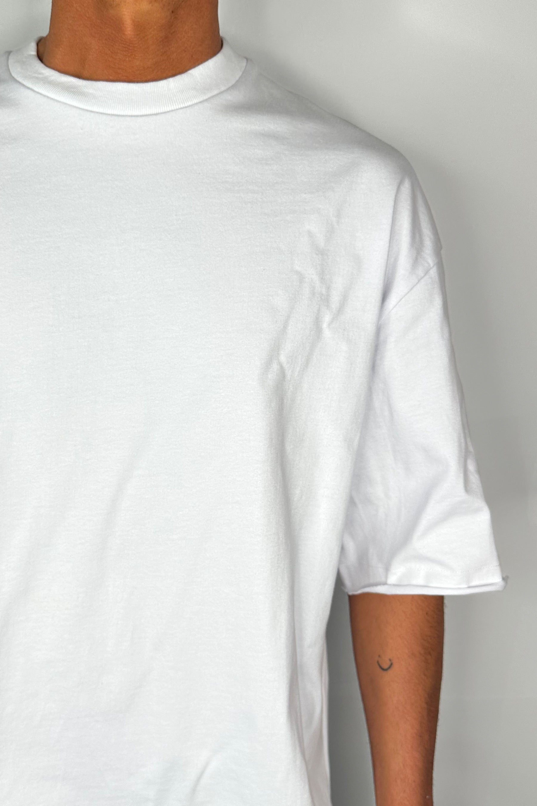 Raw Hem Crew Neck Tee White