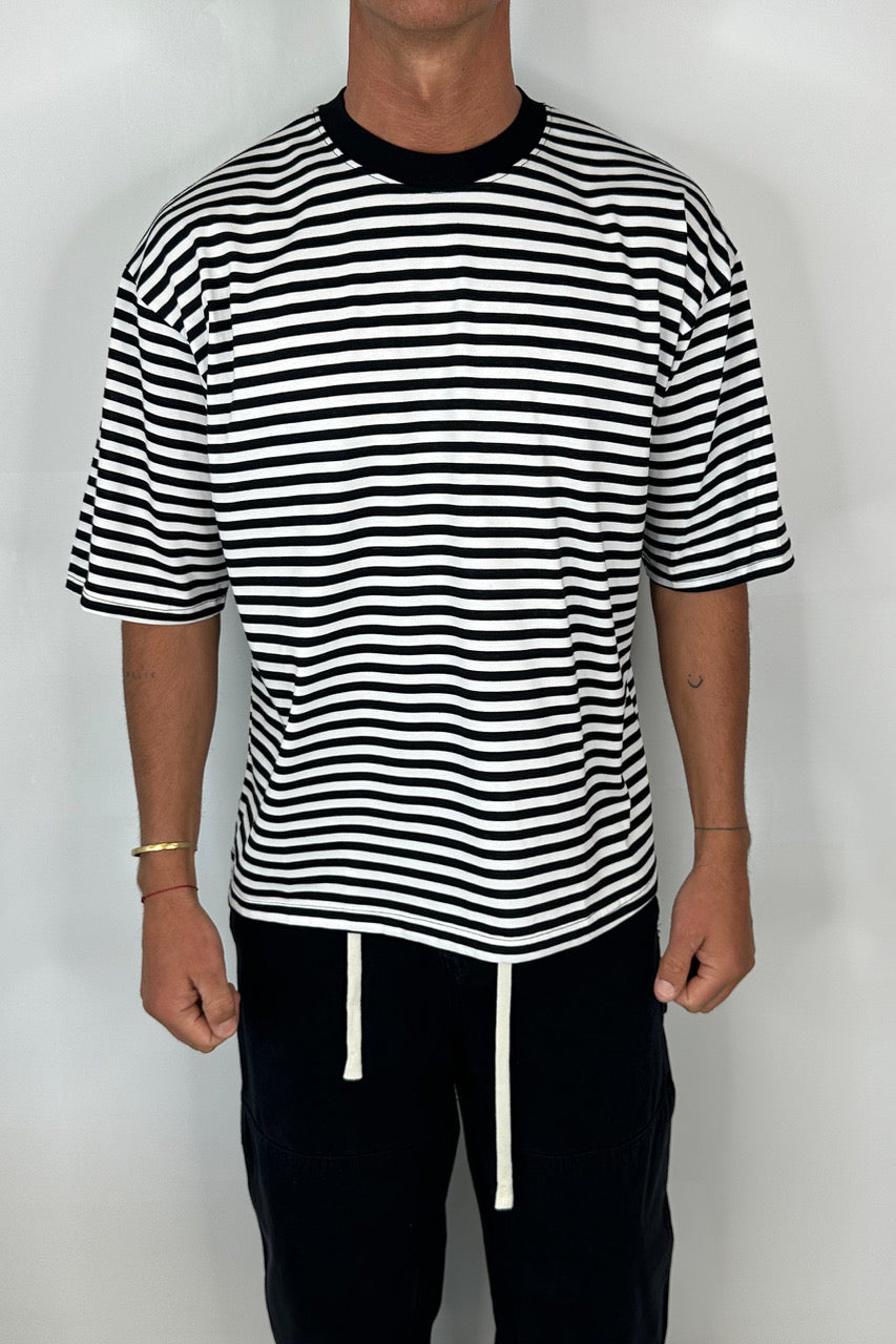 Lesley Stripe Crew Tee Black