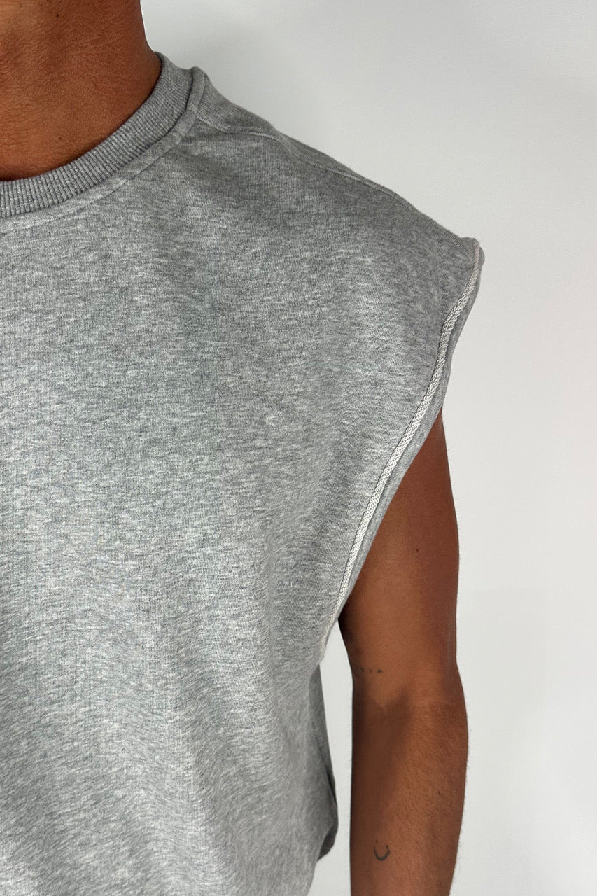 Cropped Fleece Ribbed Tank Grey