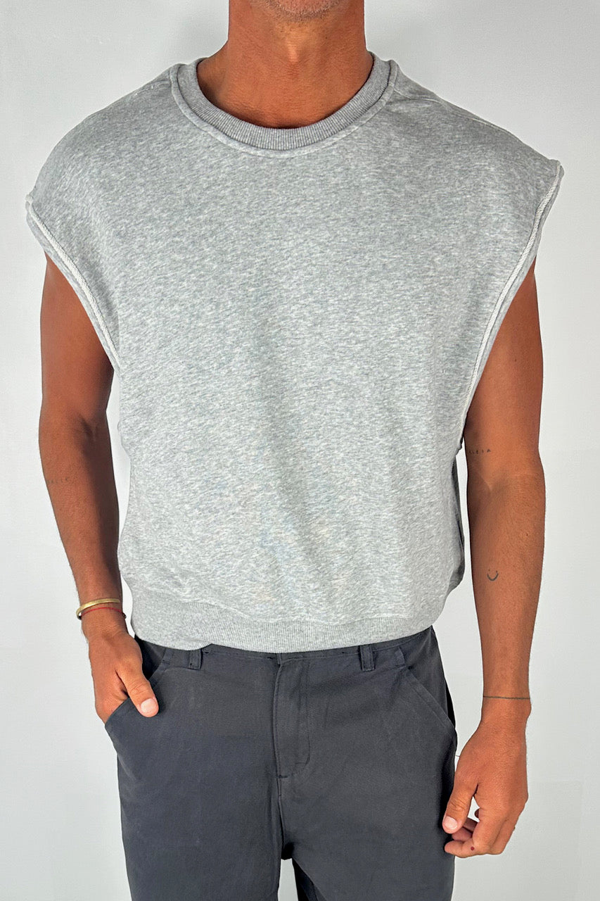 Cropped Fleece Ribbed Tank Grey