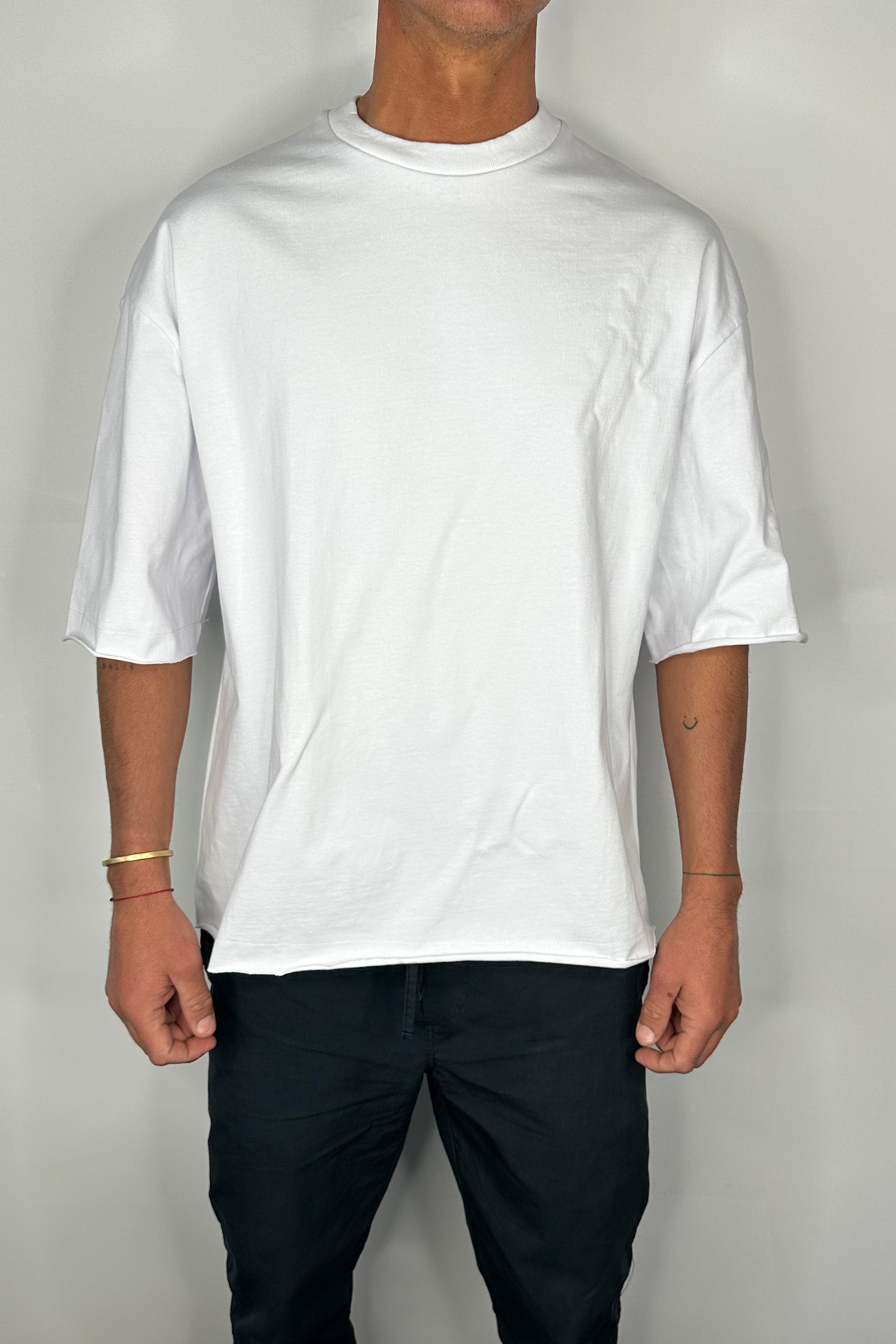 Raw Hem Crew Neck Tee White