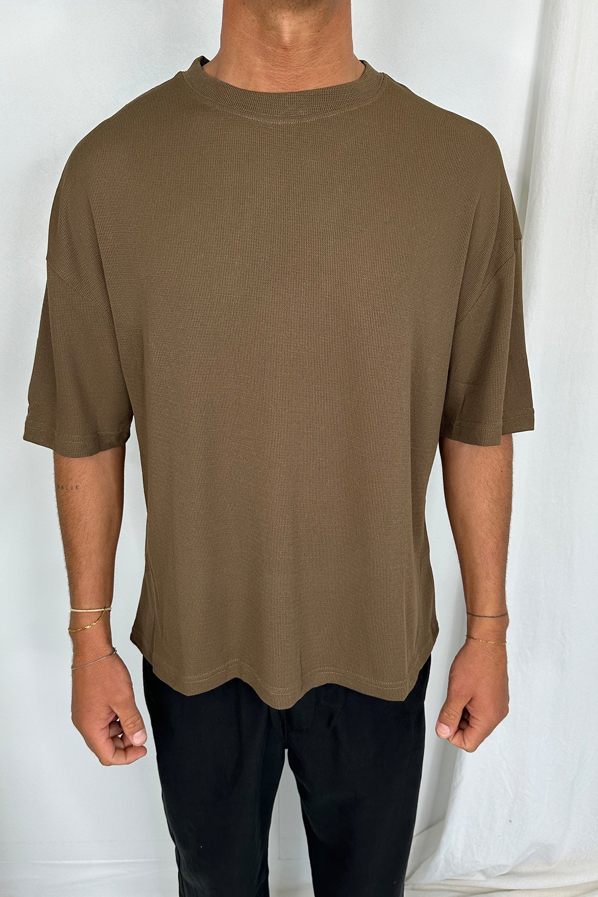 Woven Crew Neck Tee Choc - FINAL SALE